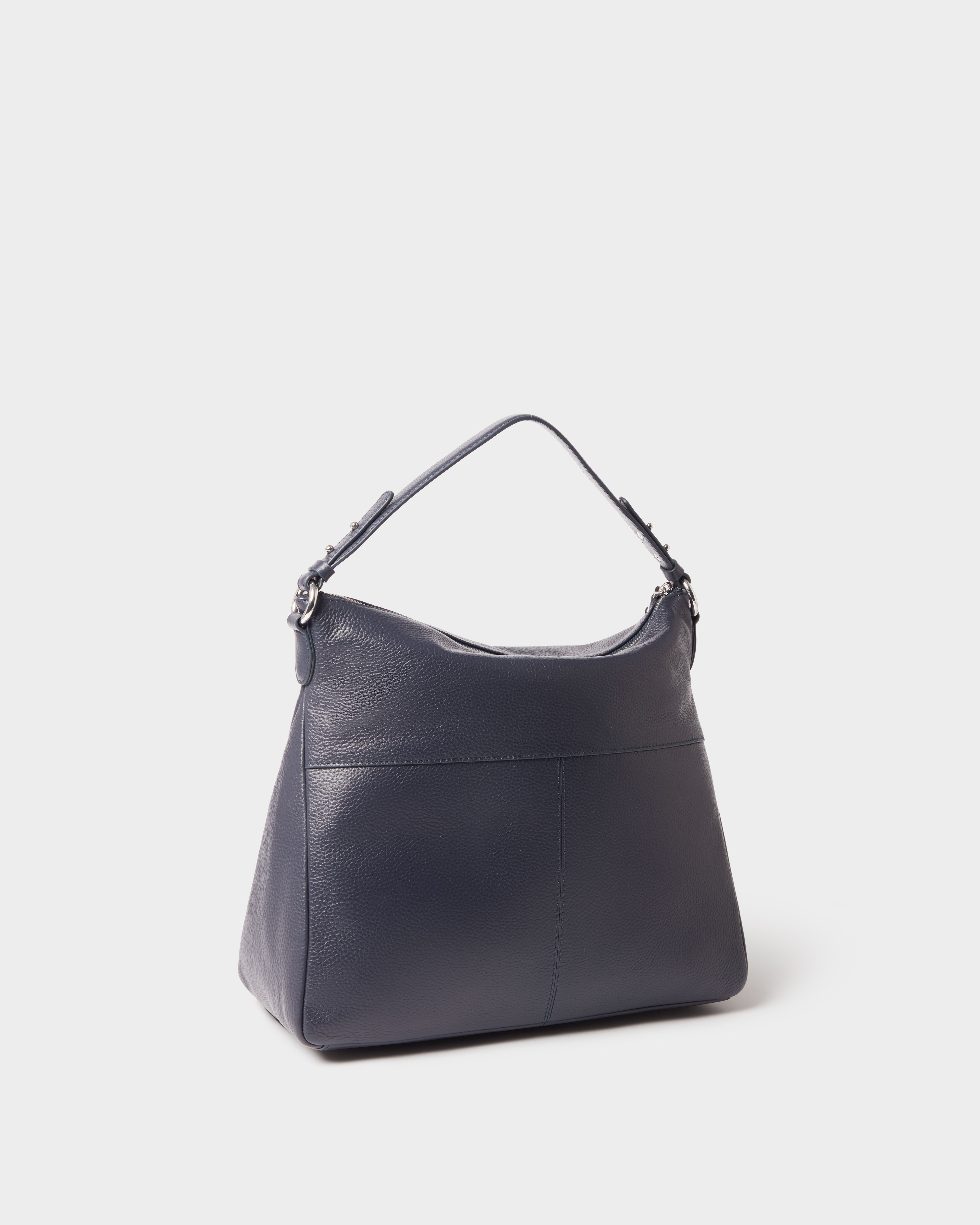 Image number 4 of The Stella Leather Hobo in Navy