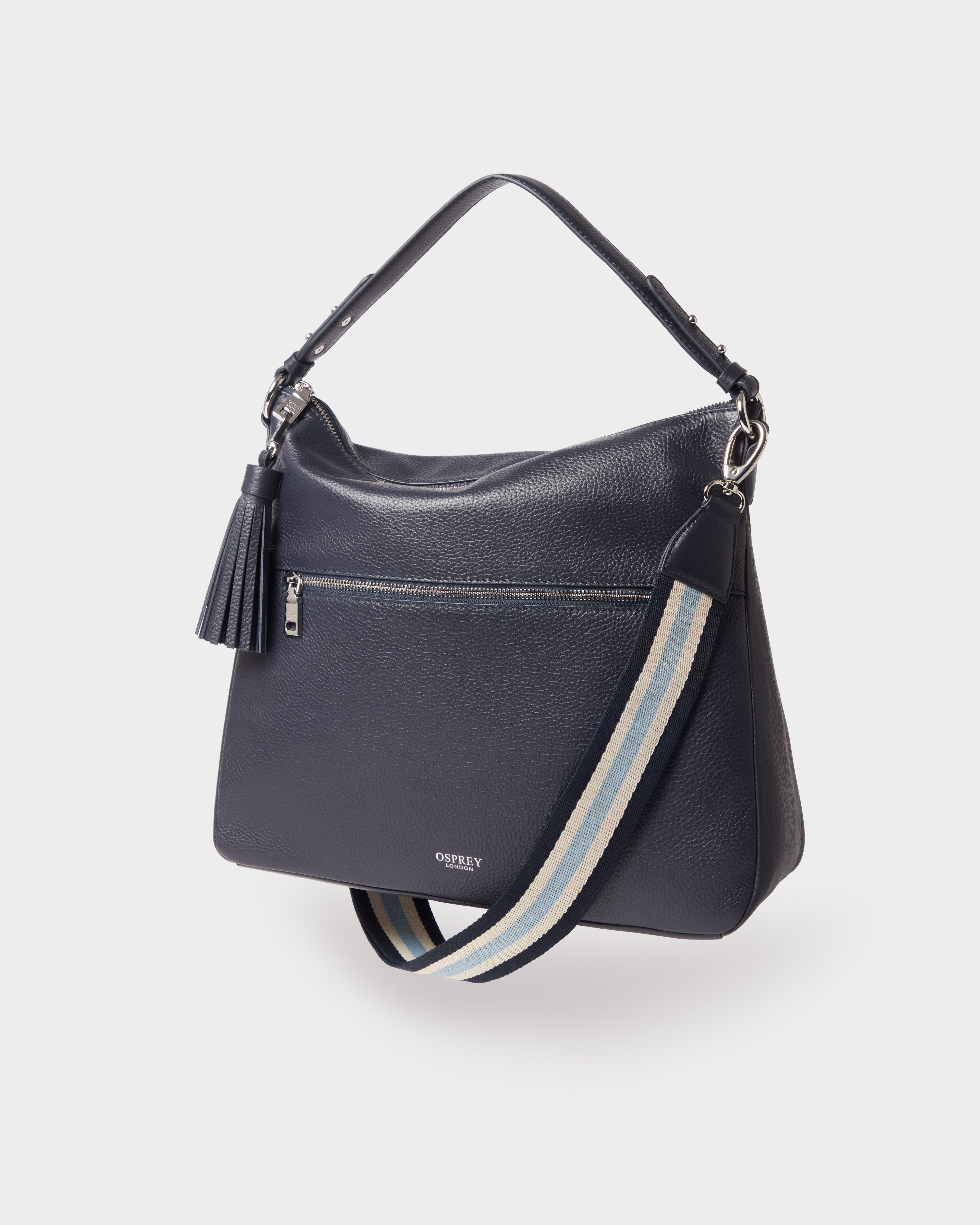 The Stella Leather Hobo in Navy