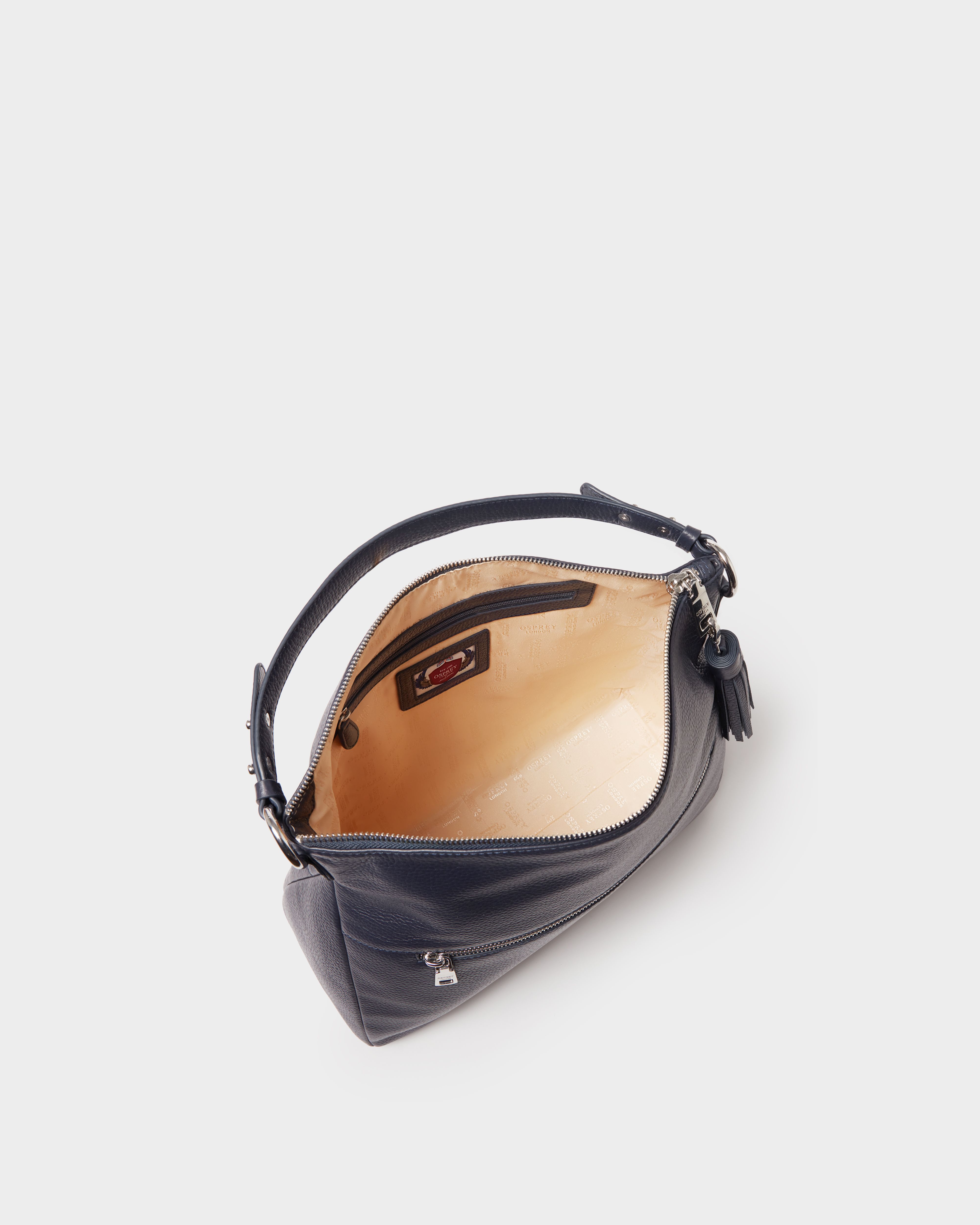 Image number 3 of The Stella Leather Hobo in Navy