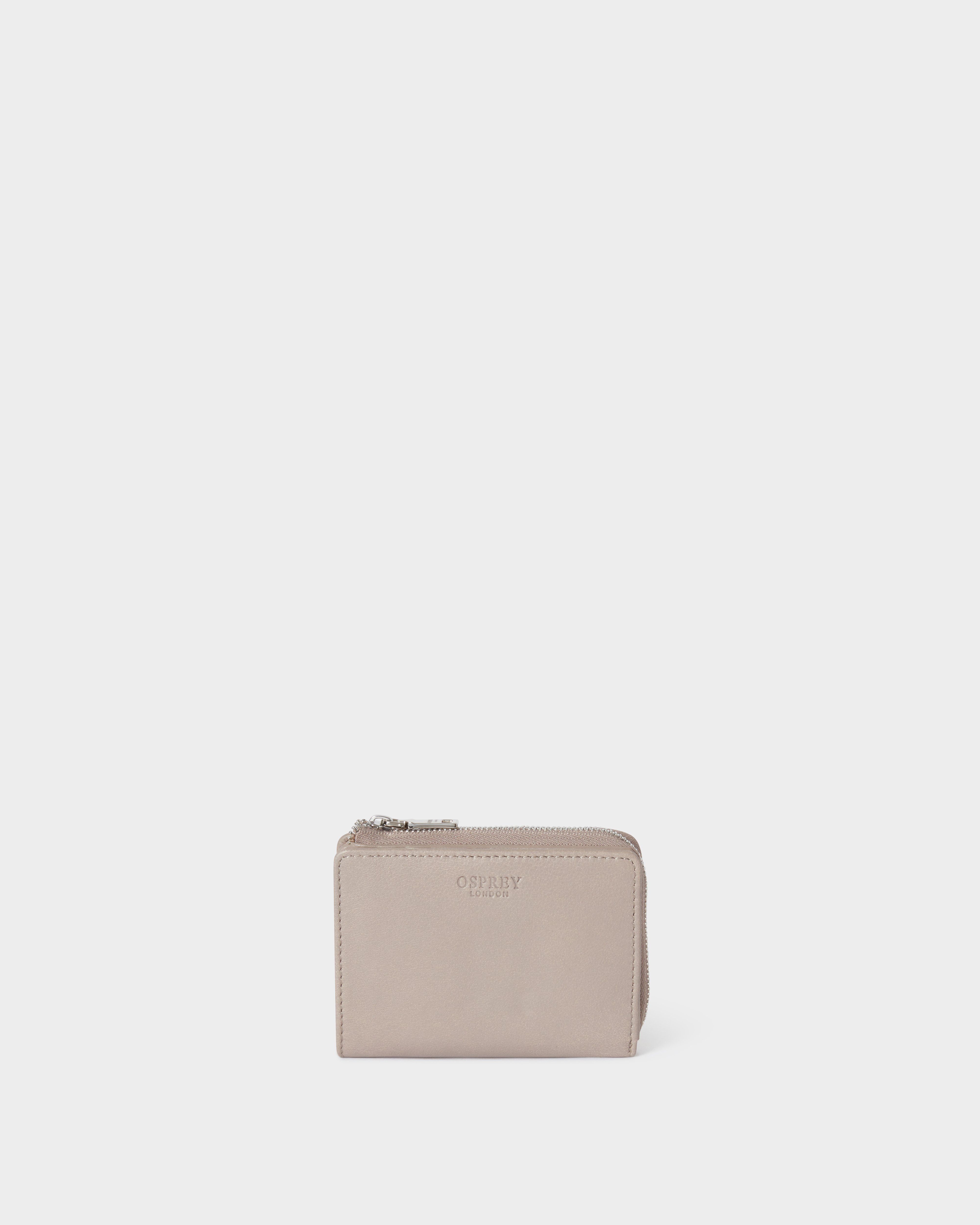 The Kelso Leather Mini Zip Around Purse in Taupe