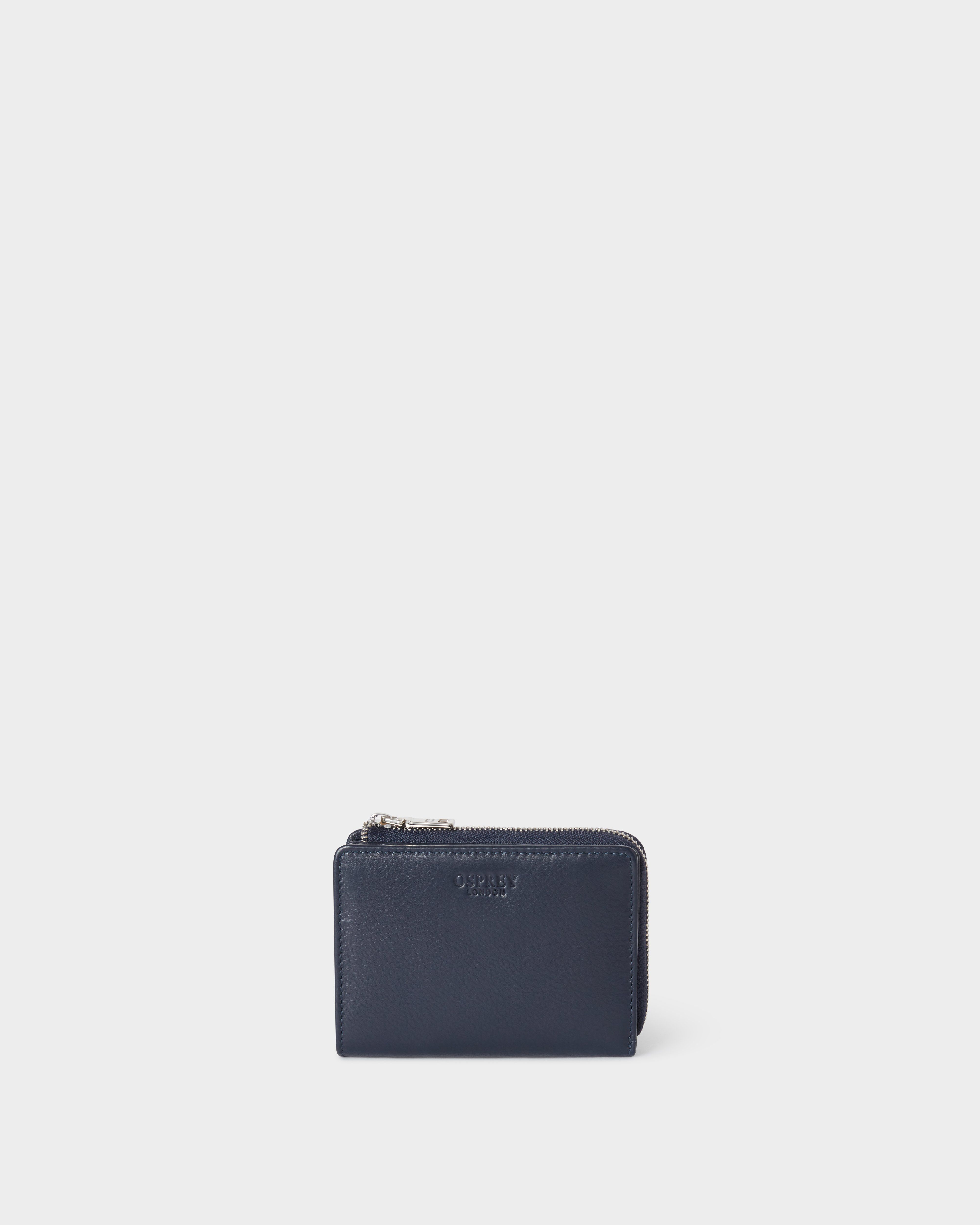The Kelso Leather Mini Zip Around Purse in Navy