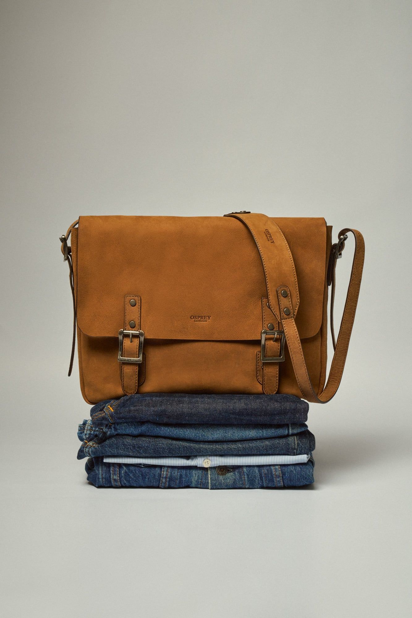 Image number 1 of The Clayton Large Leather Messenger in Chocolate