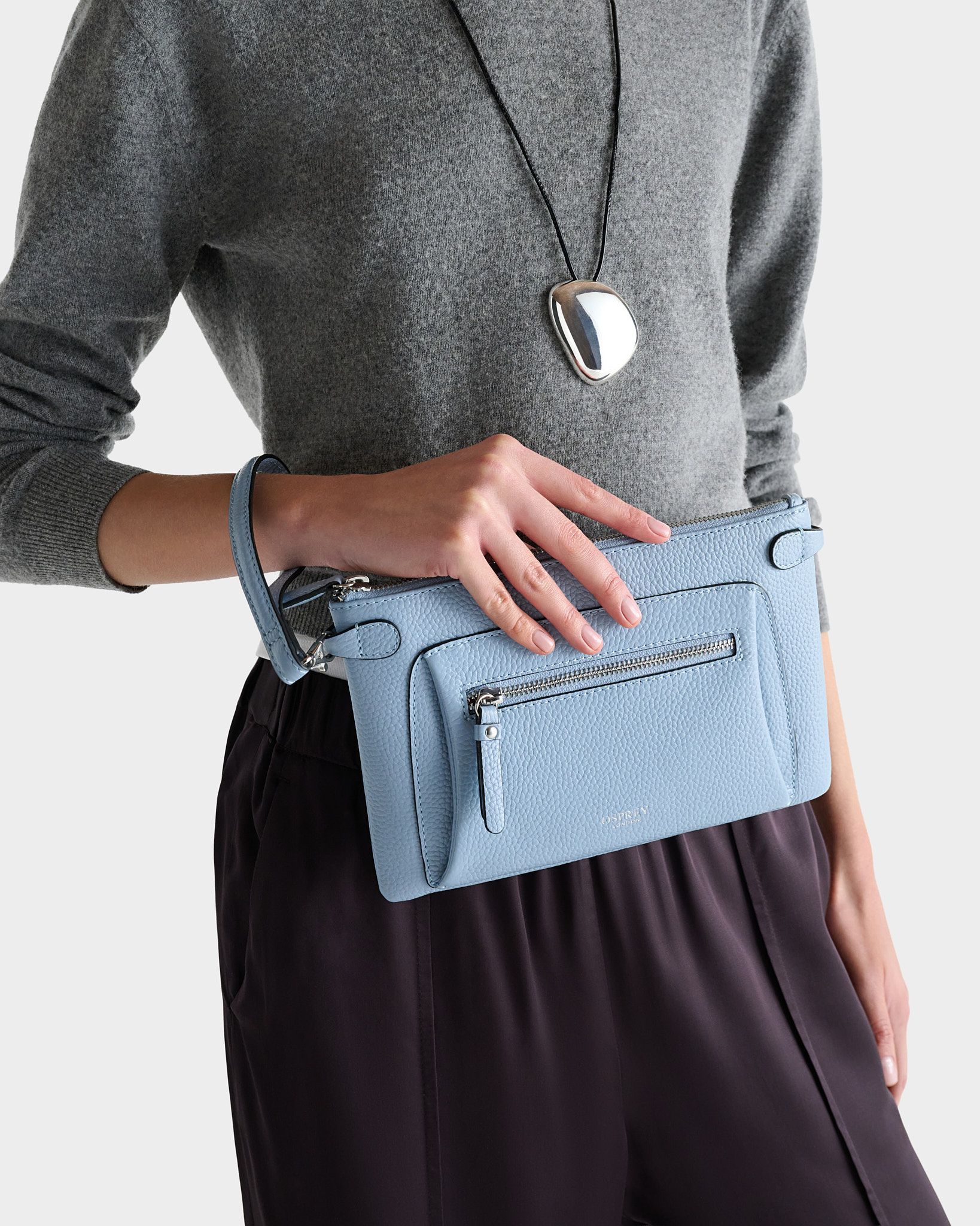 Image number 1 of The Ruby Leather Crossbody in Pale Blue