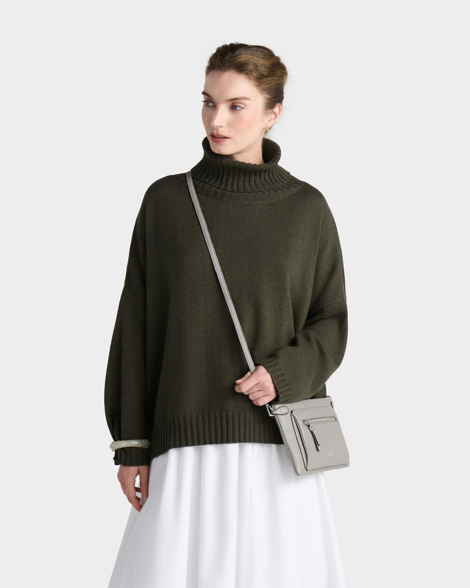 The Ruby Leather Crossbody Clutch in Taupe