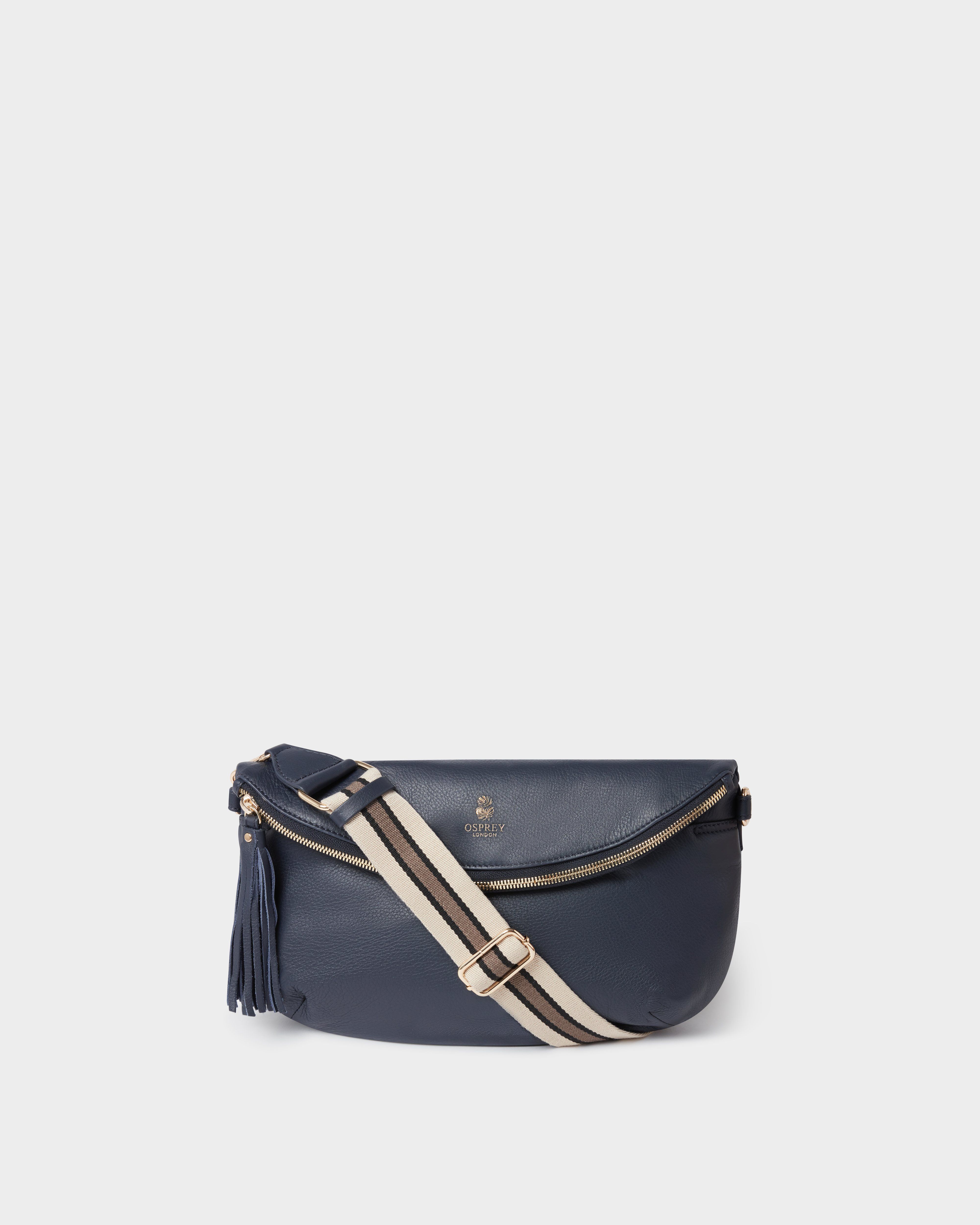 The Milano Large Italian Leather Crossbody in Navy