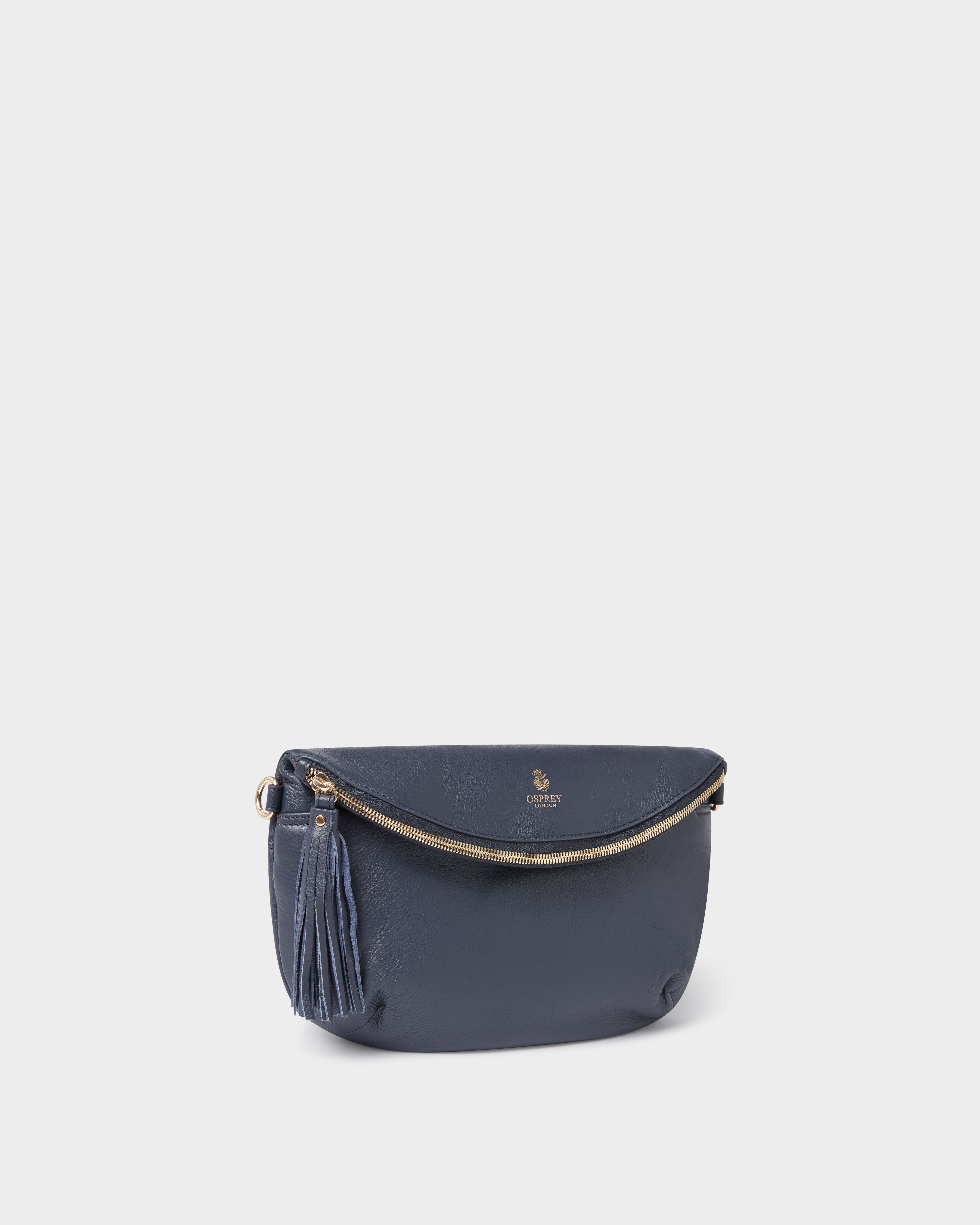 Image number 2 of The Milano Large Italian Leather Crossbody in Navy