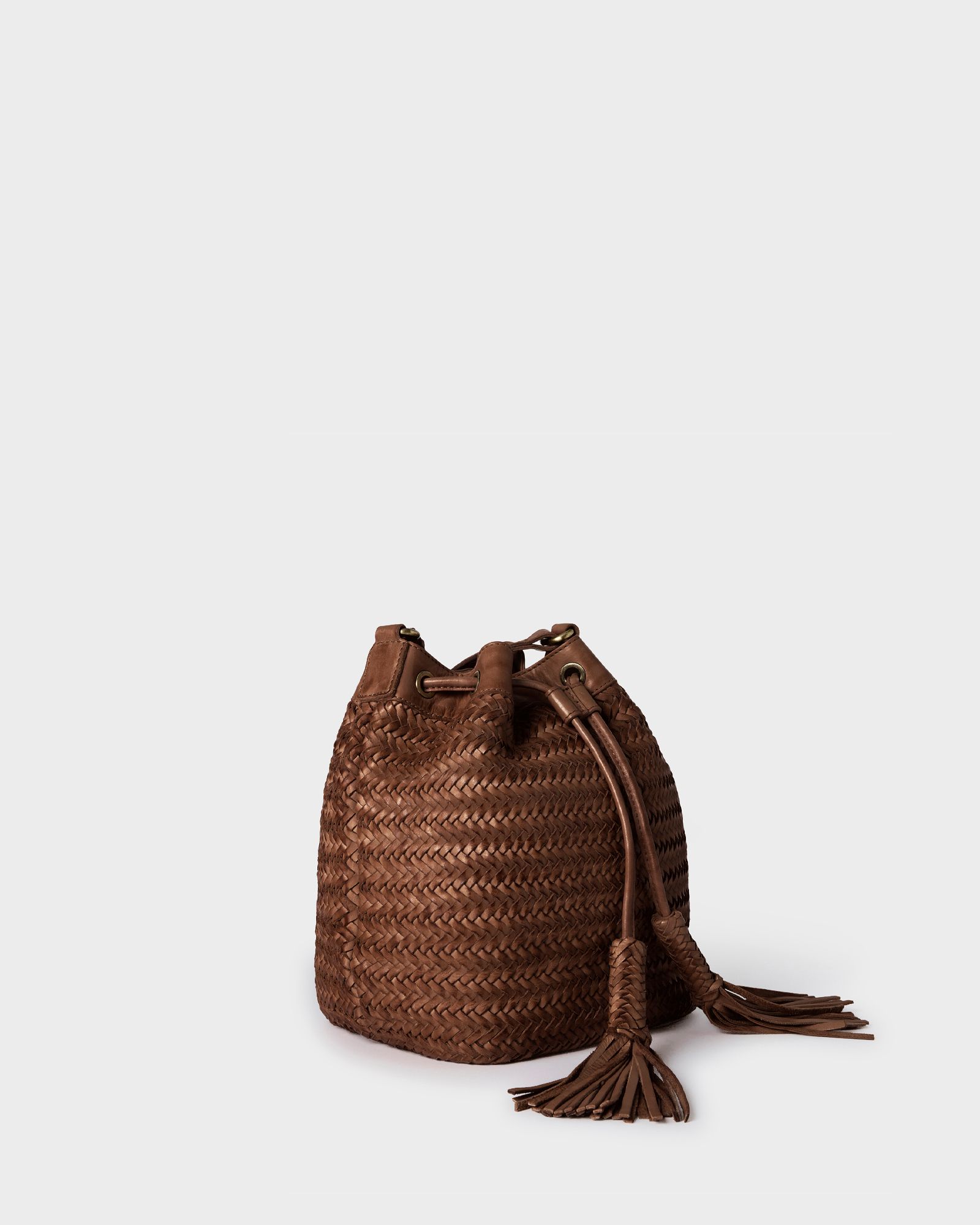 Image number 2 of The Joss Woven Leather Bucket Bag in Chestnut