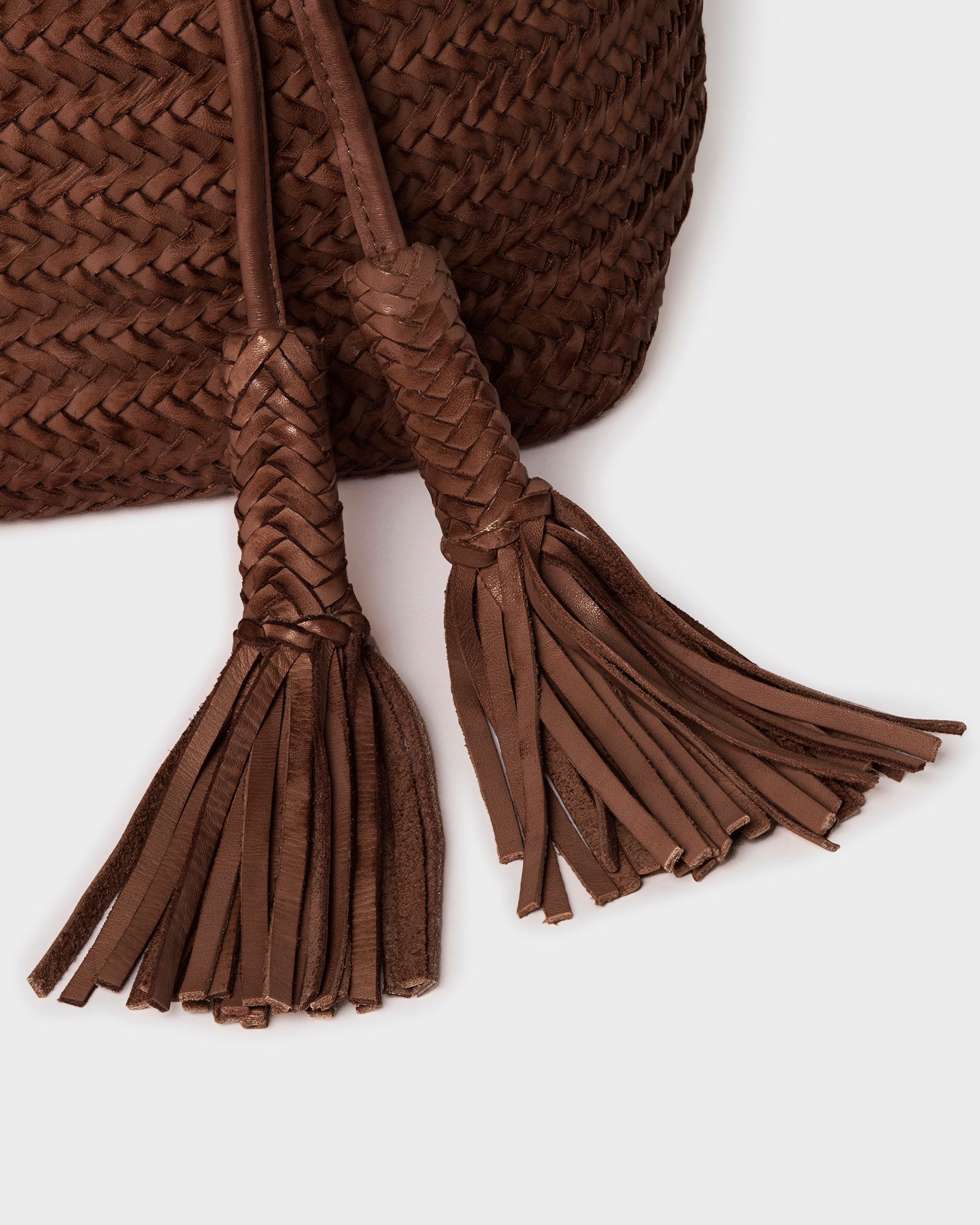 Image number 4 of The Joss Woven Leather Bucket Bag in Chestnut
