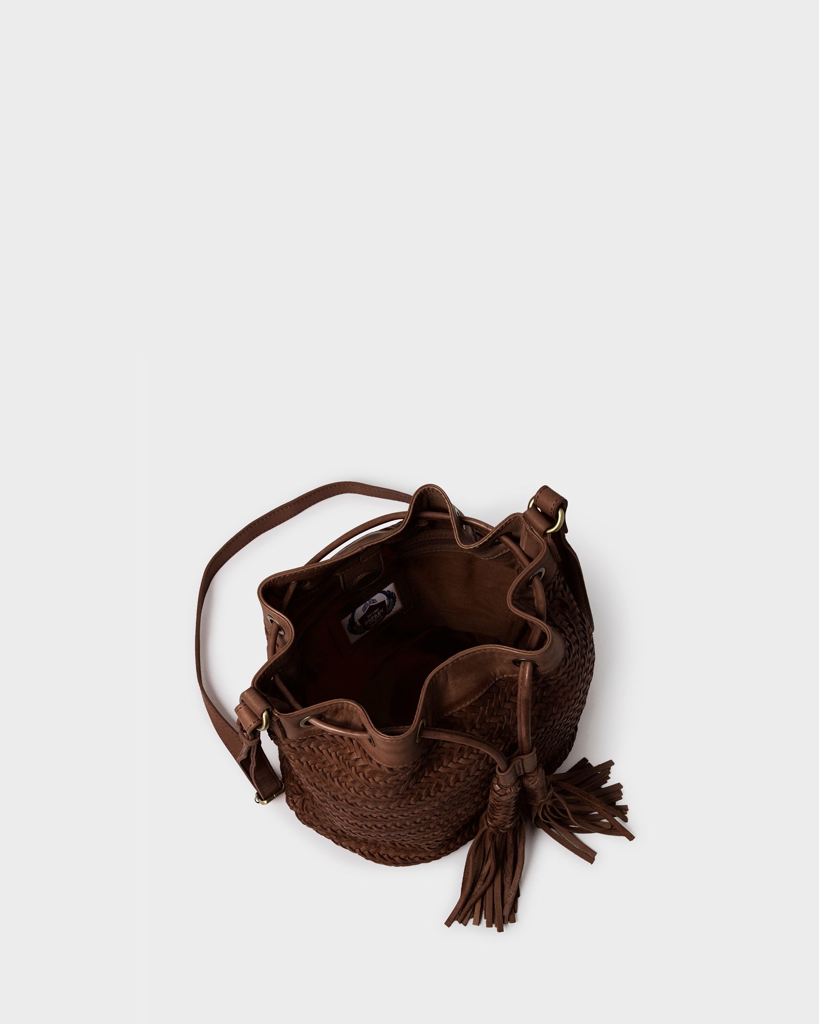 Image number 3 of The Joss Woven Leather Bucket Bag in Chestnut