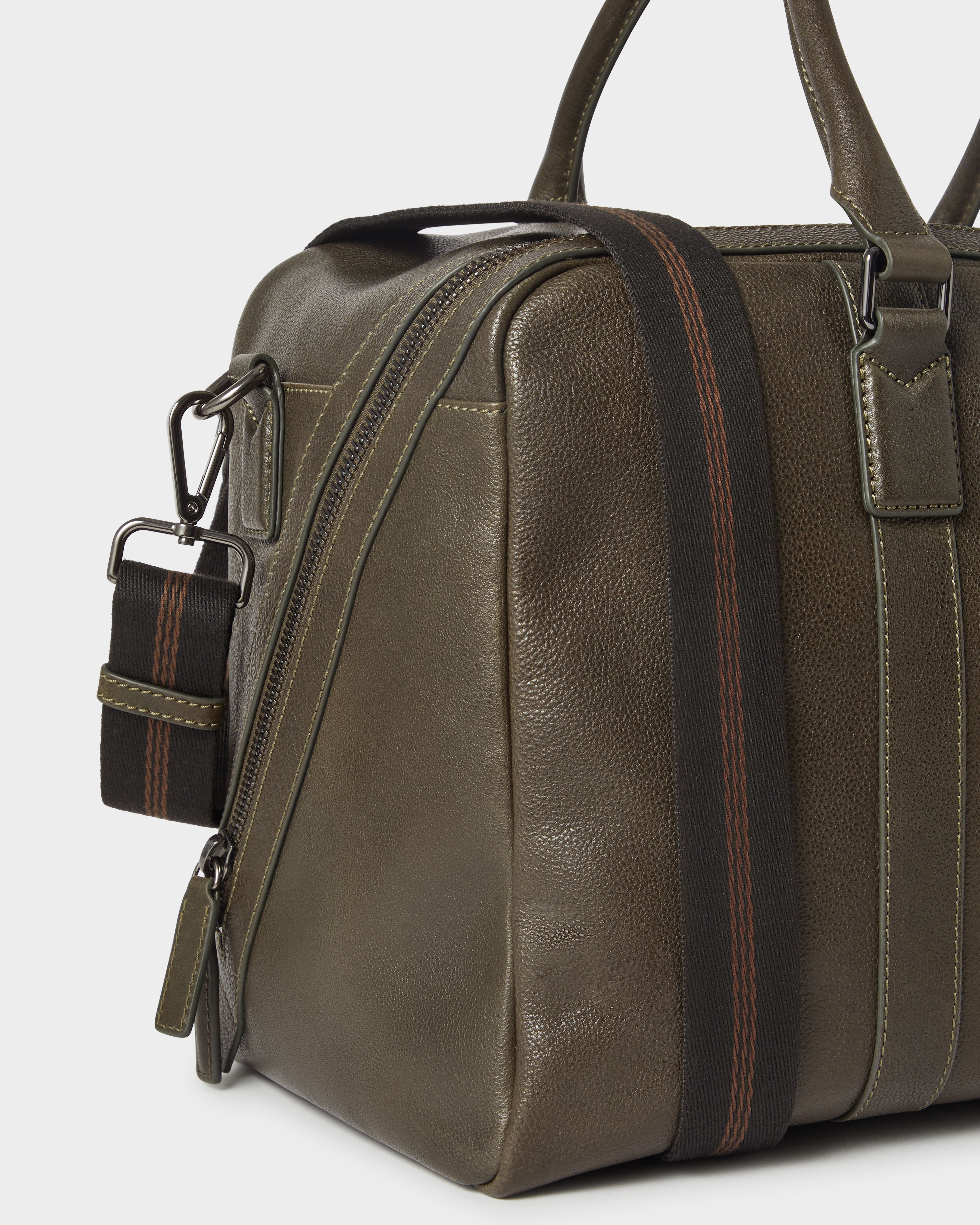 Image number 6 of The Compass Leather Weekender Bag in Dark Olive