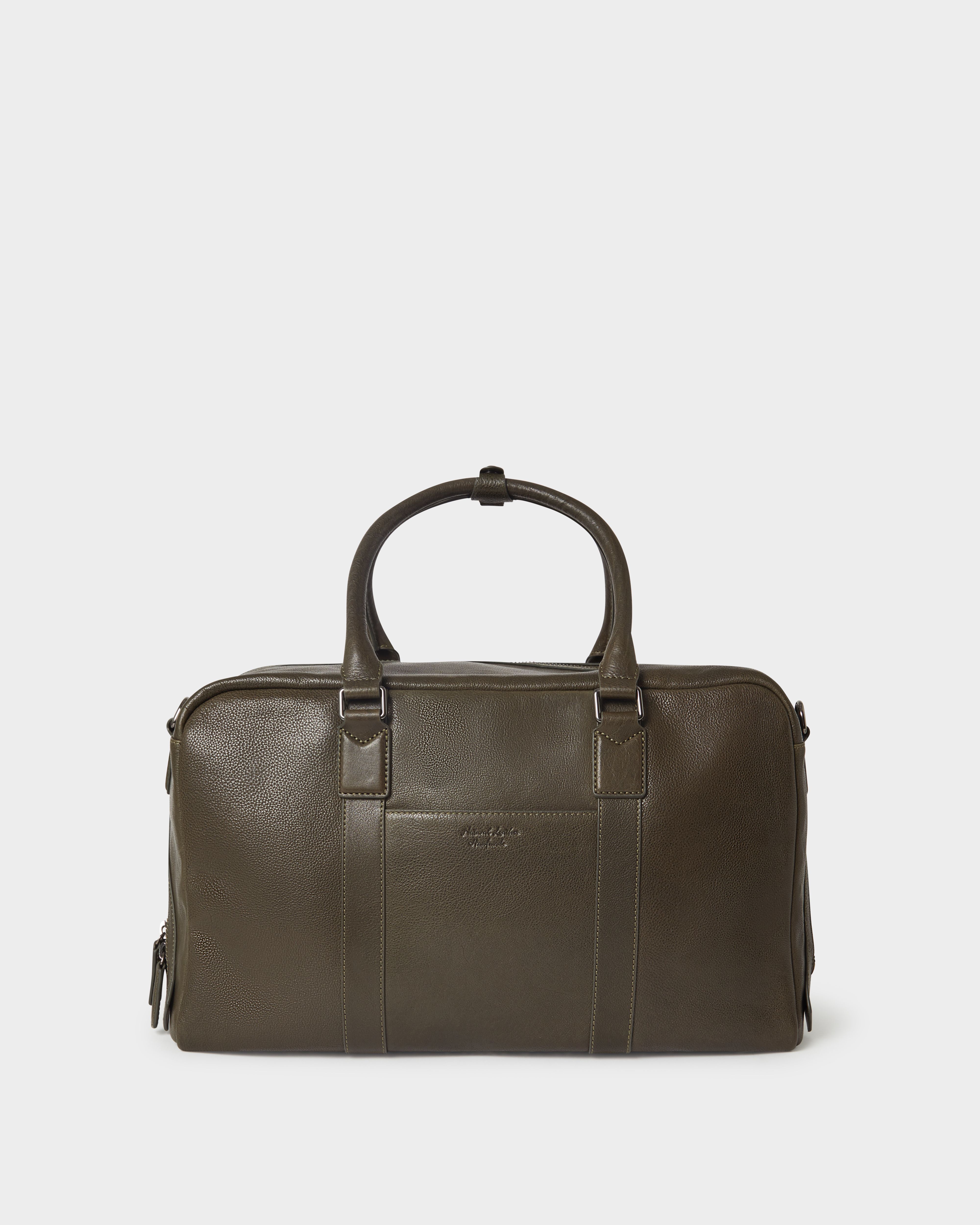 Image number 5 of The Compass Leather Weekender Bag in Dark Olive