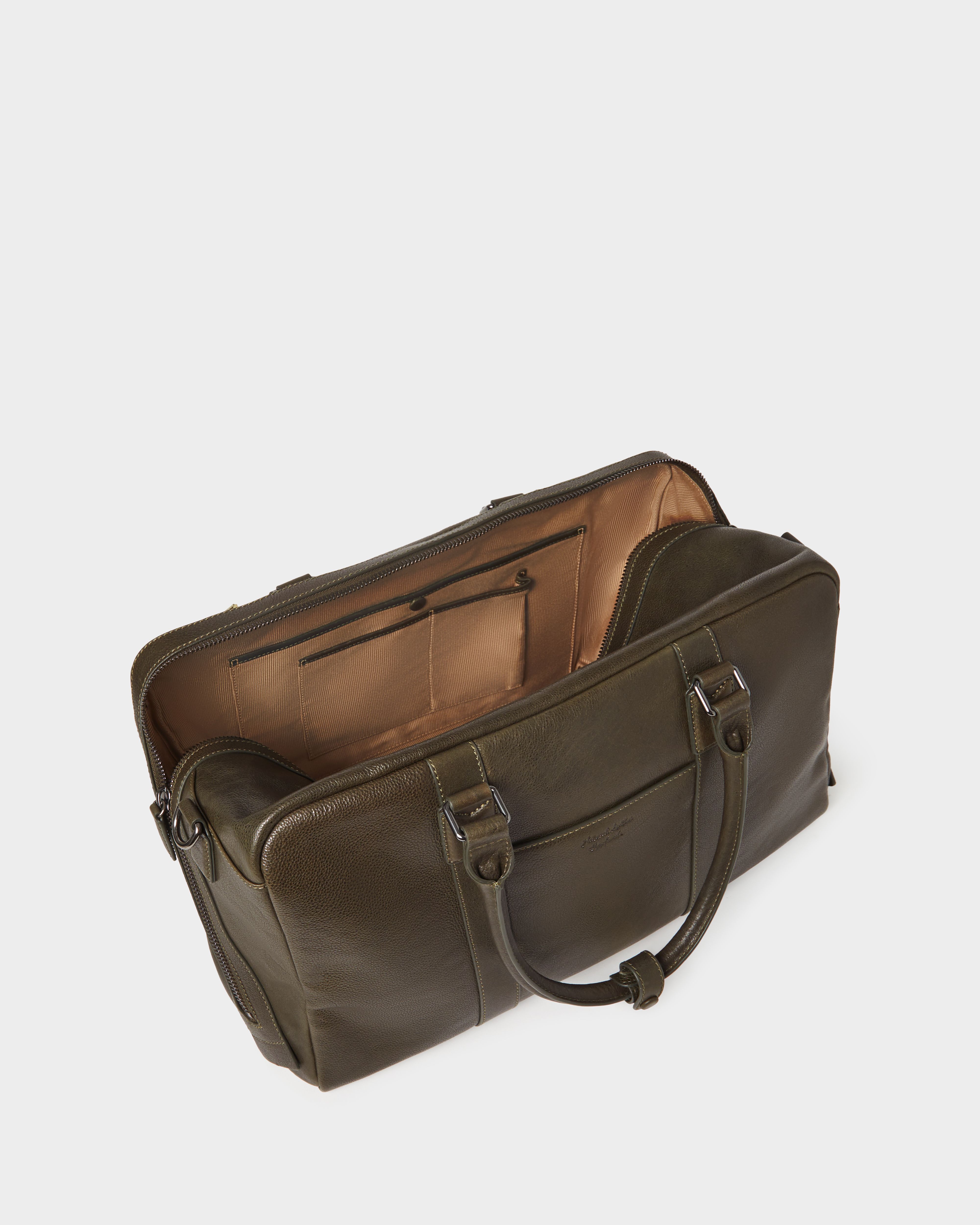 Image number 4 of The Compass Leather Weekender Bag in Dark Olive