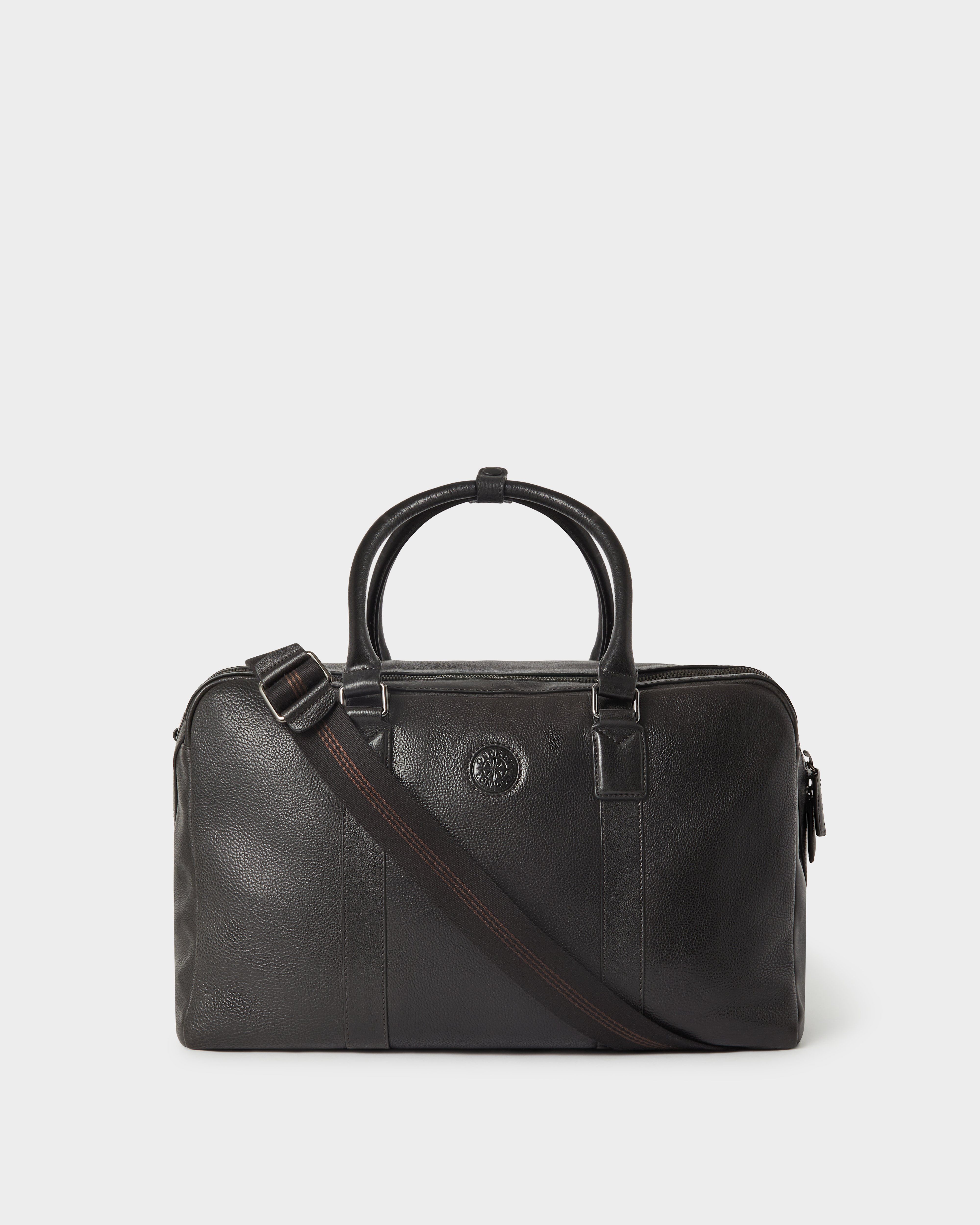 The Compass Leather Weekender Bag in Black