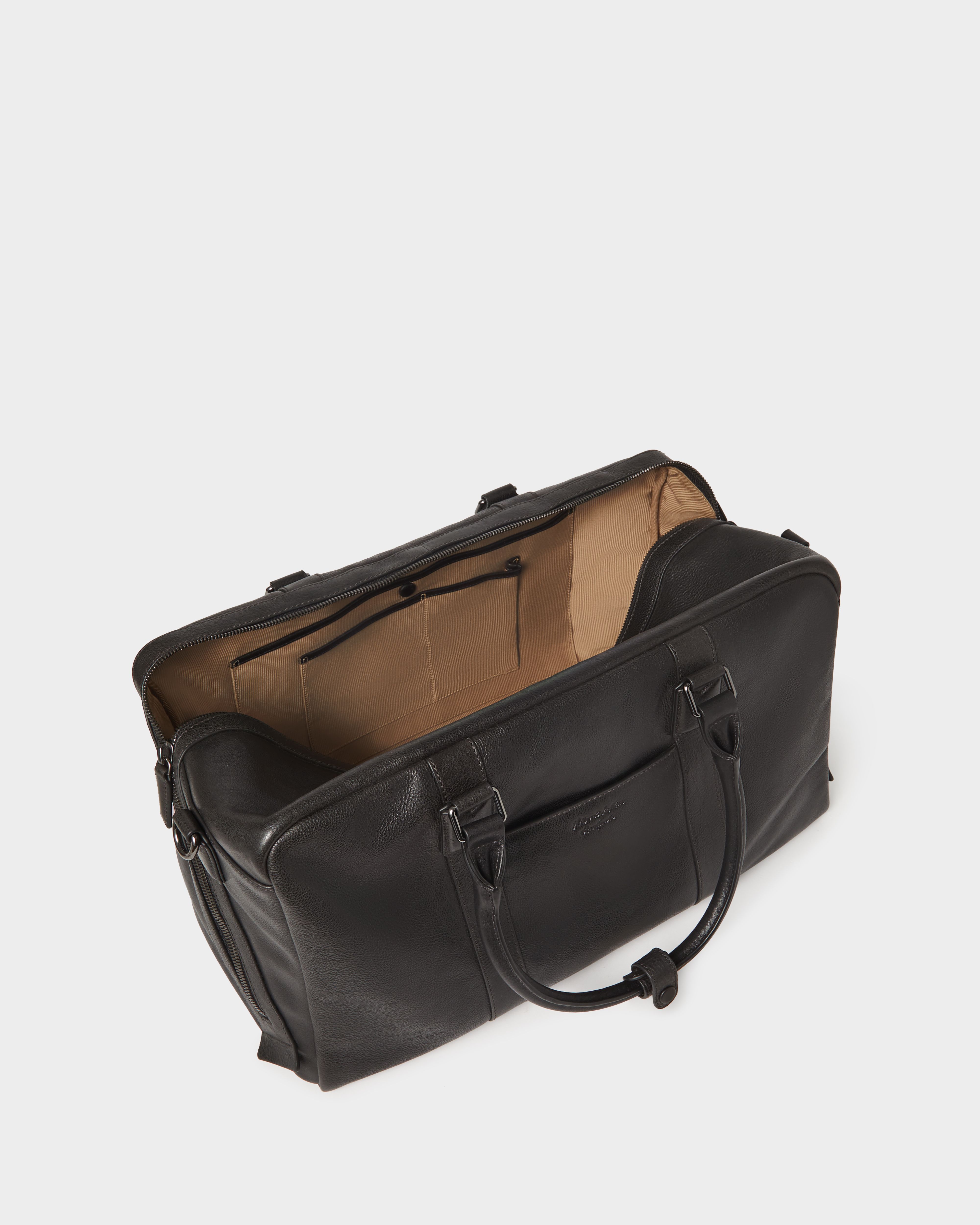 Image number 4 of The Compass Leather Weekender Bag in Black