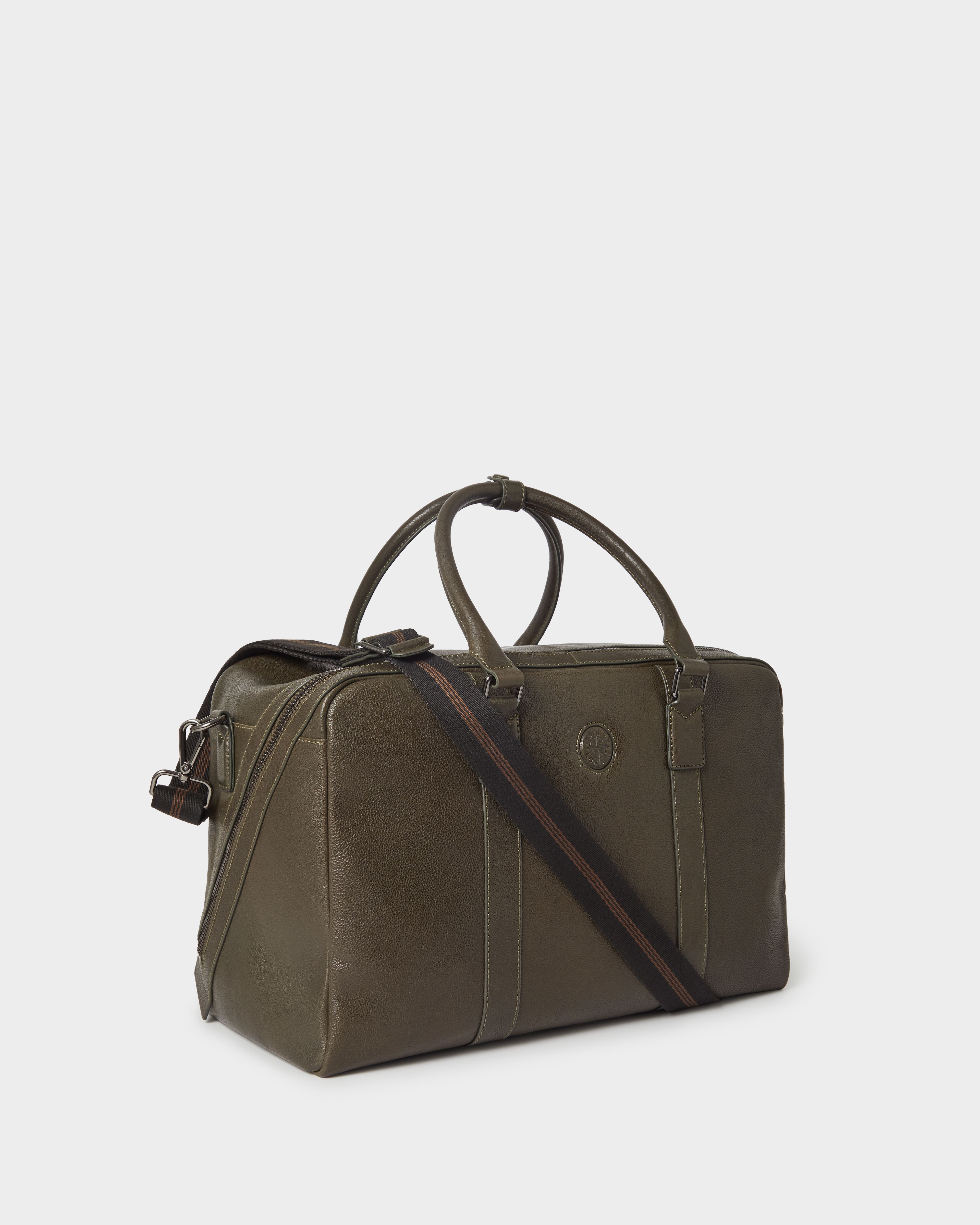 Image number 3 of The Compass Leather Weekender Bag in Dark Olive