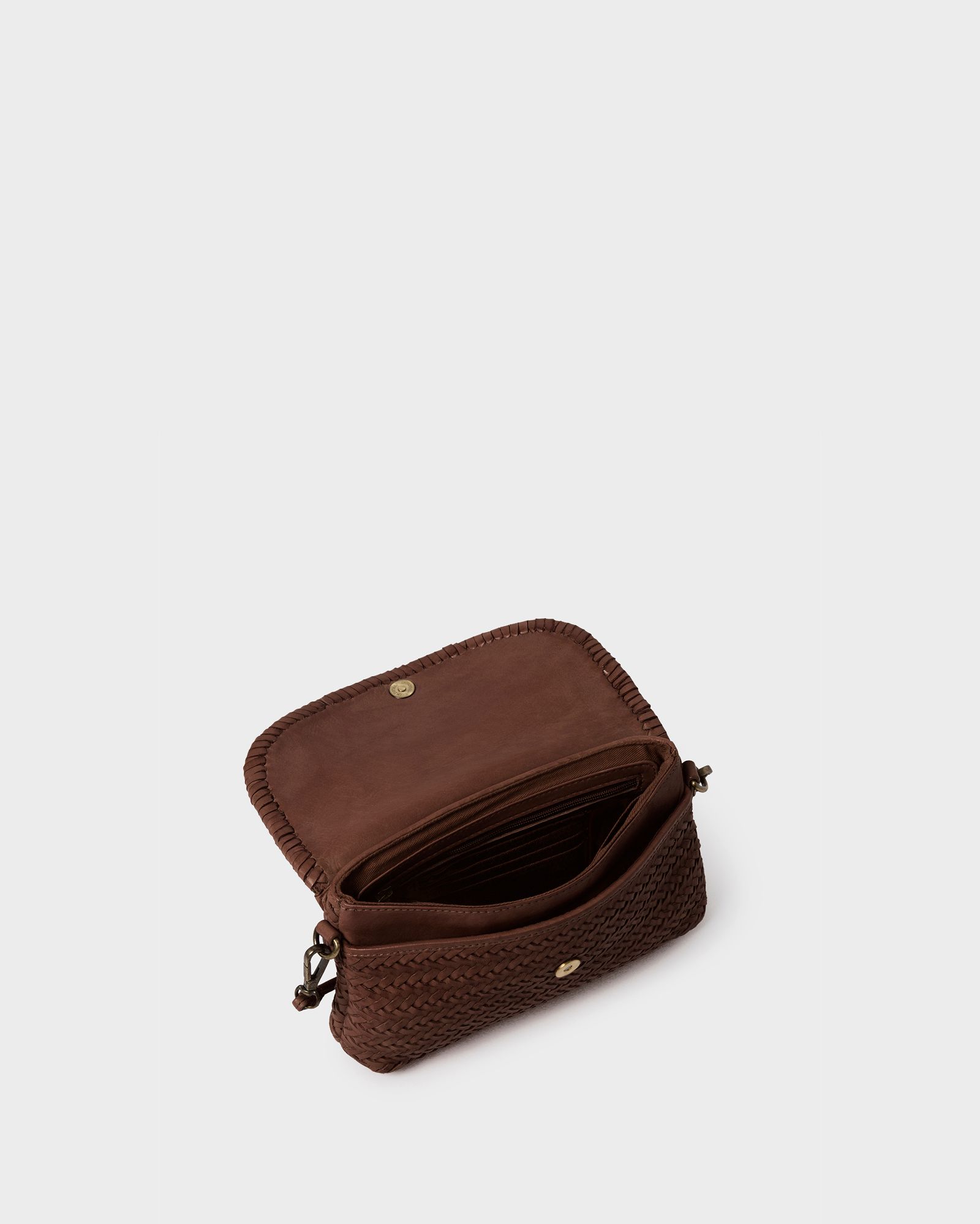 Image number 3 of The Joss Woven Leather Crossbody Clutch in Chestnut