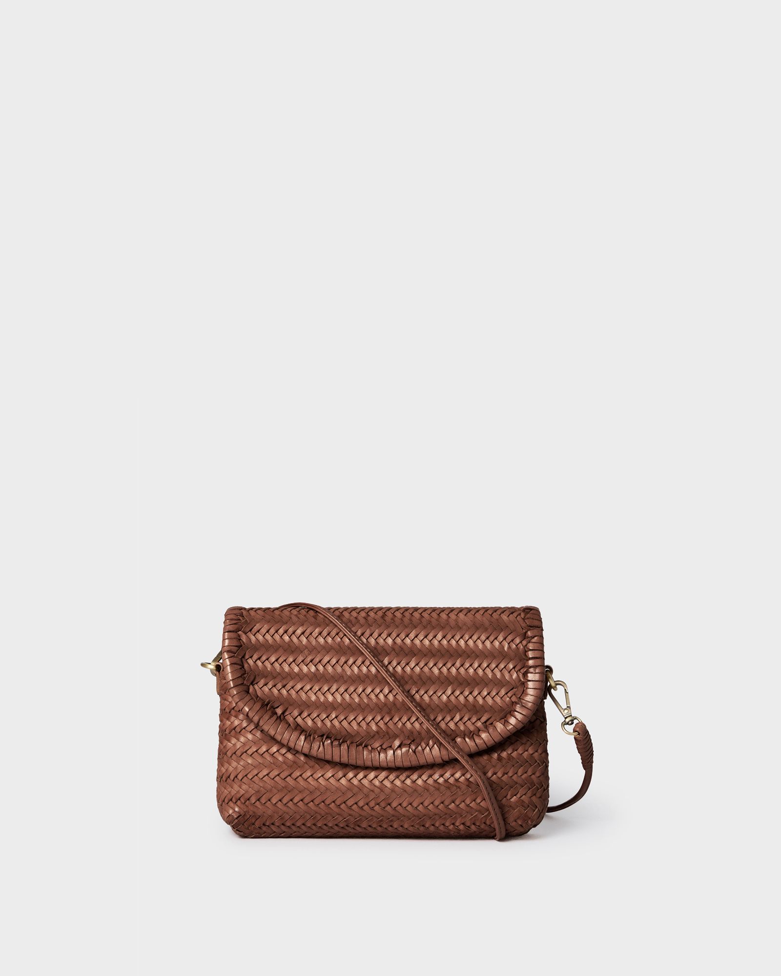 The Joss Woven Leather Crossbody Clutch in Chestnut