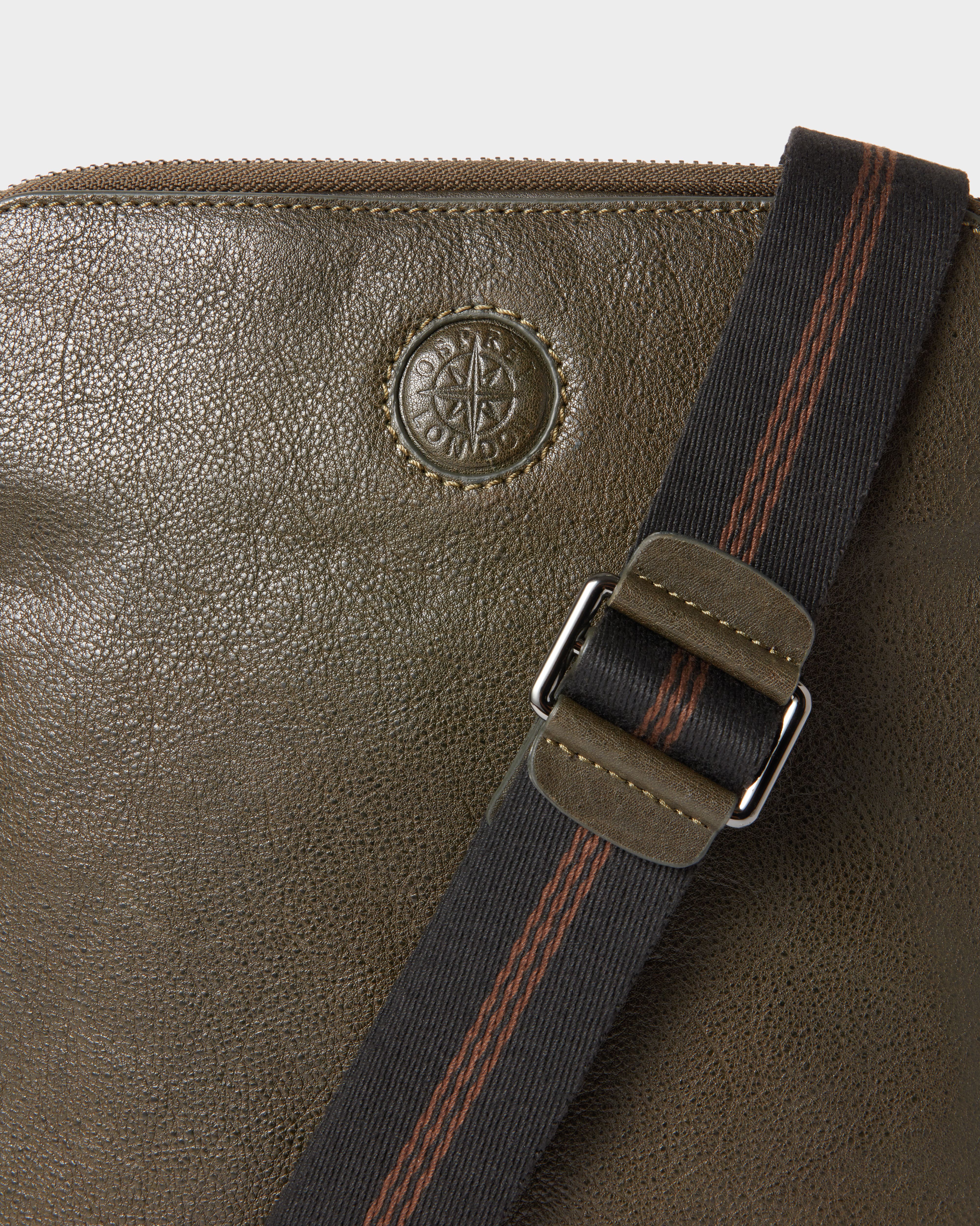 Image number 5 of The Compass Small Leather Messenger Bag in Dark Olive