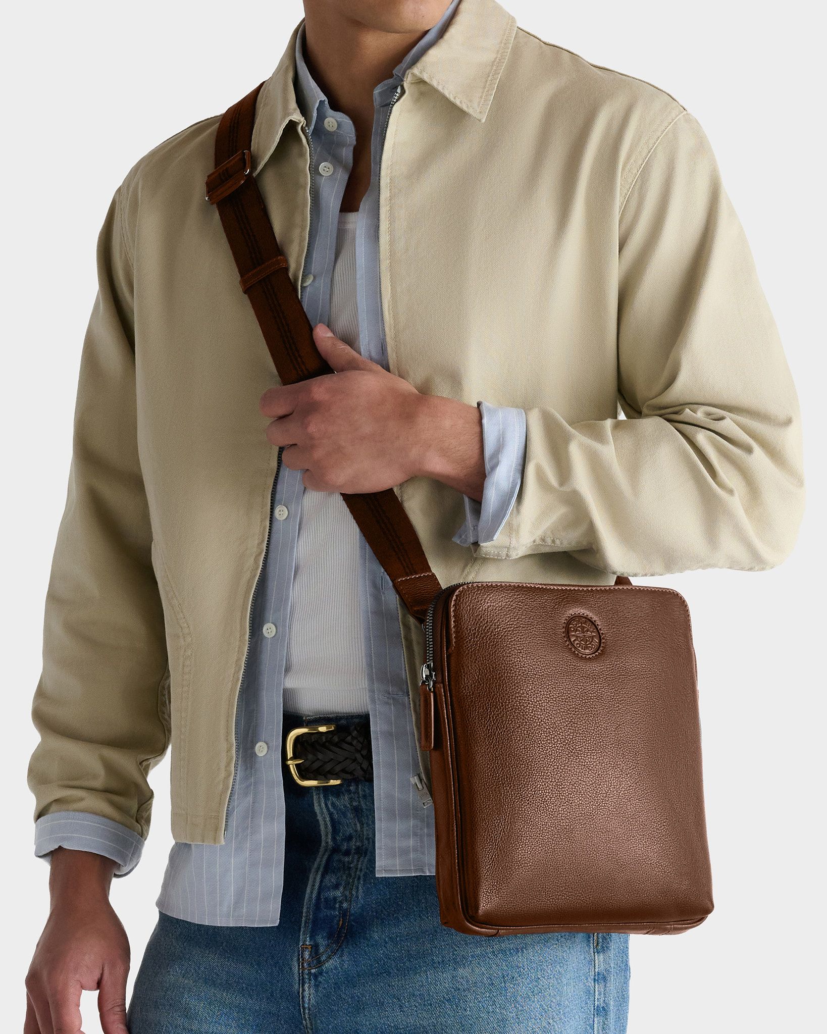 The Compass Leather  Small Messenger in Tan