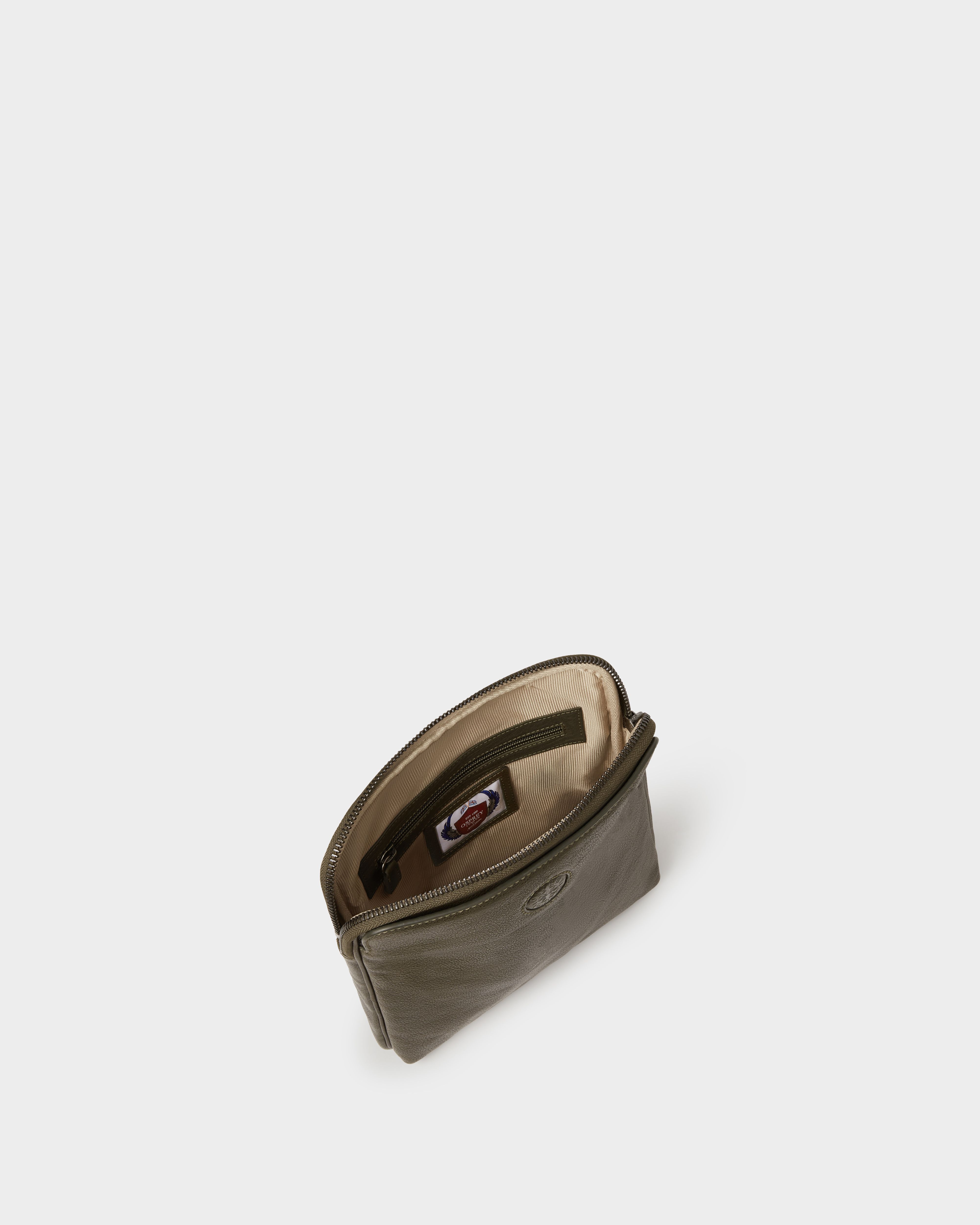 Image number 3 of The Compass Small Leather Messenger Bag in Dark Olive