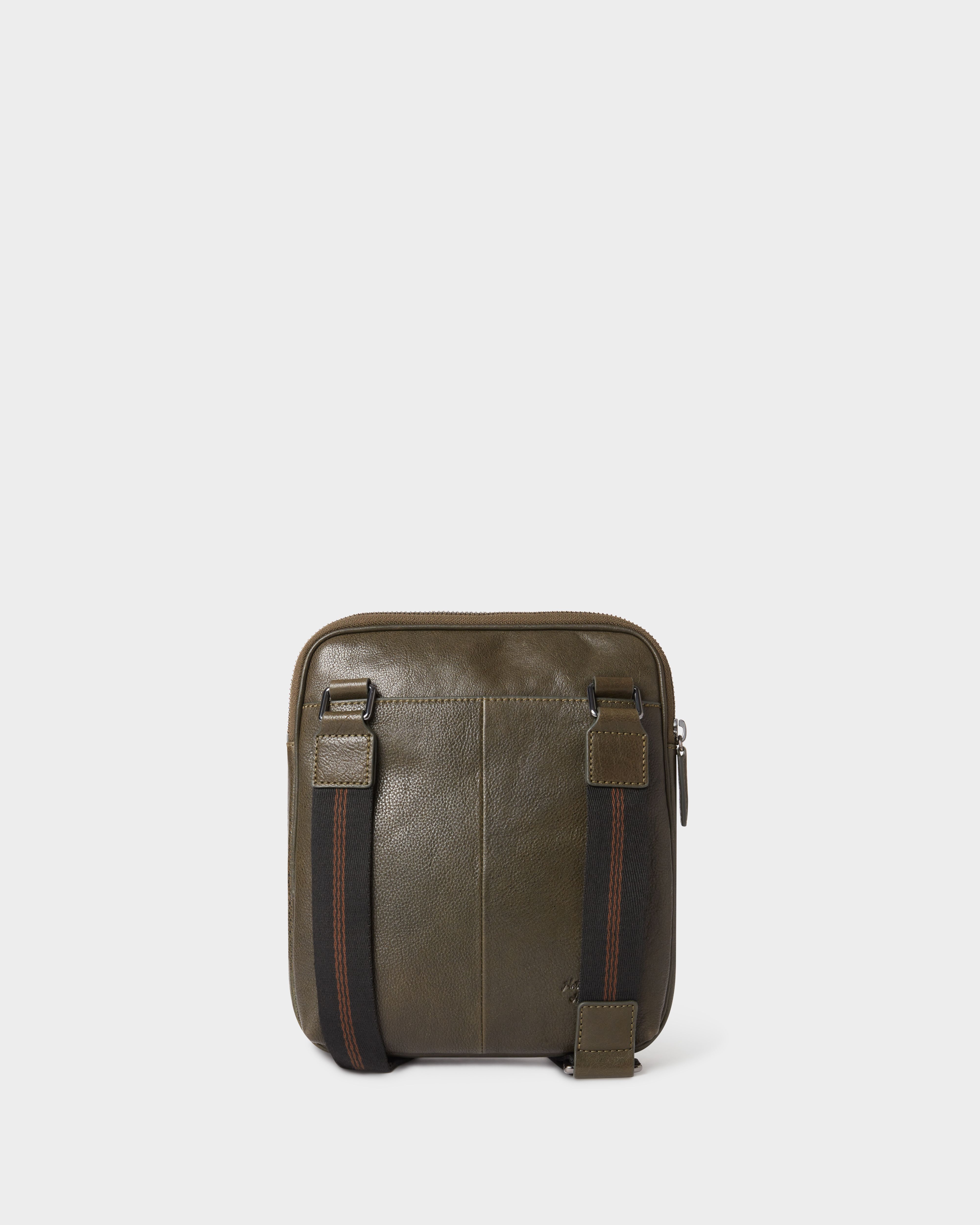Image number 4 of The Compass Small Leather Messenger Bag in Dark Olive