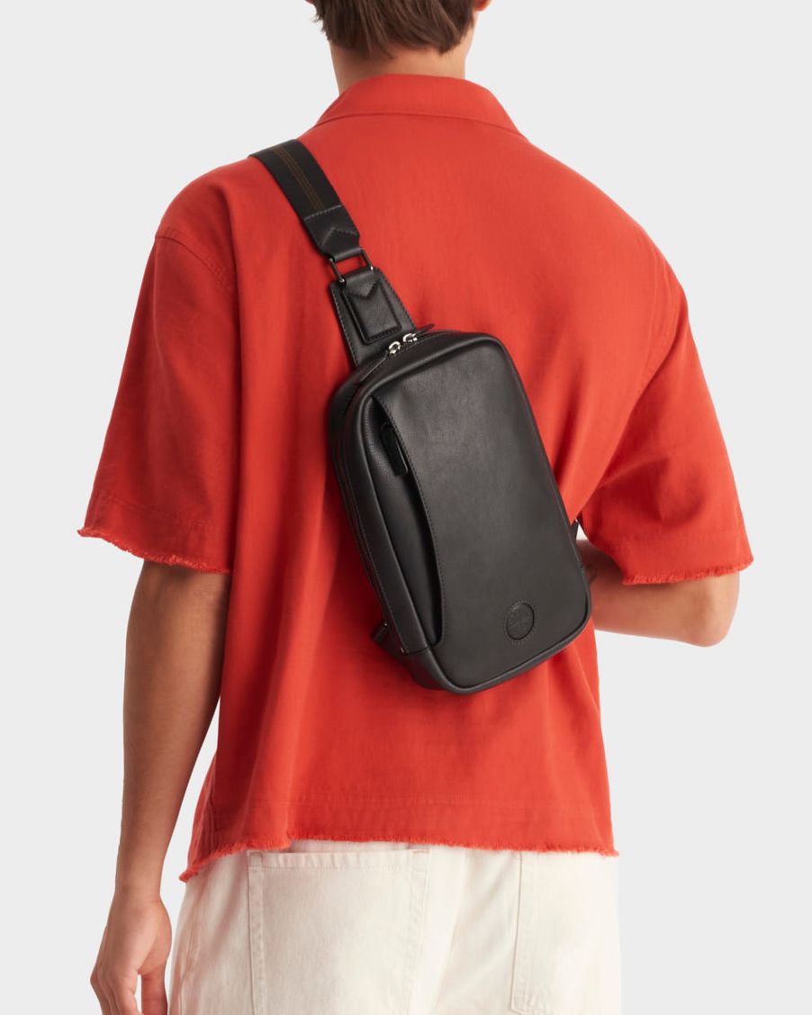 The Compass Leather Sling Bag in Black