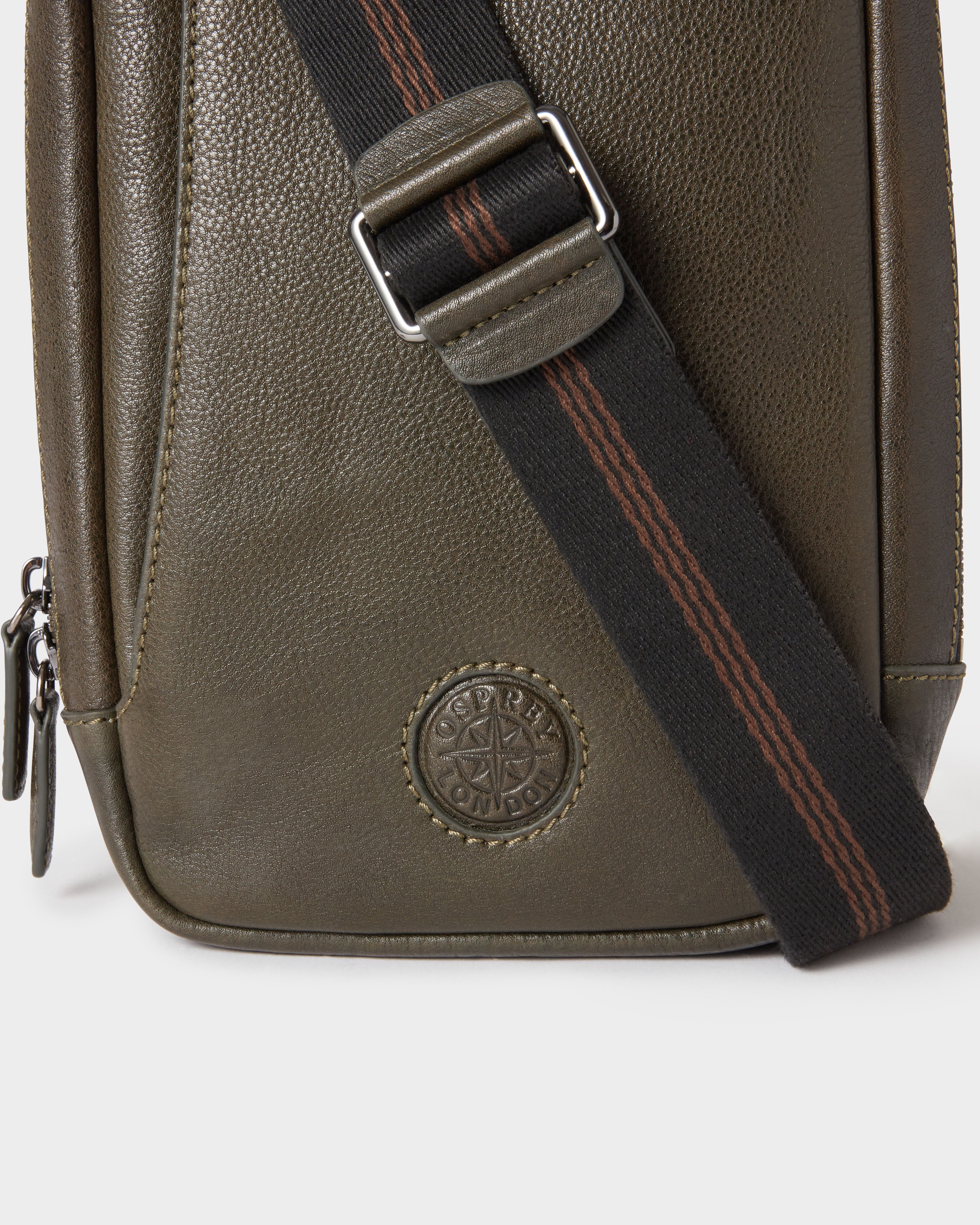 Image number 5 of The Compass Leather Sling Bag in Dark Olive