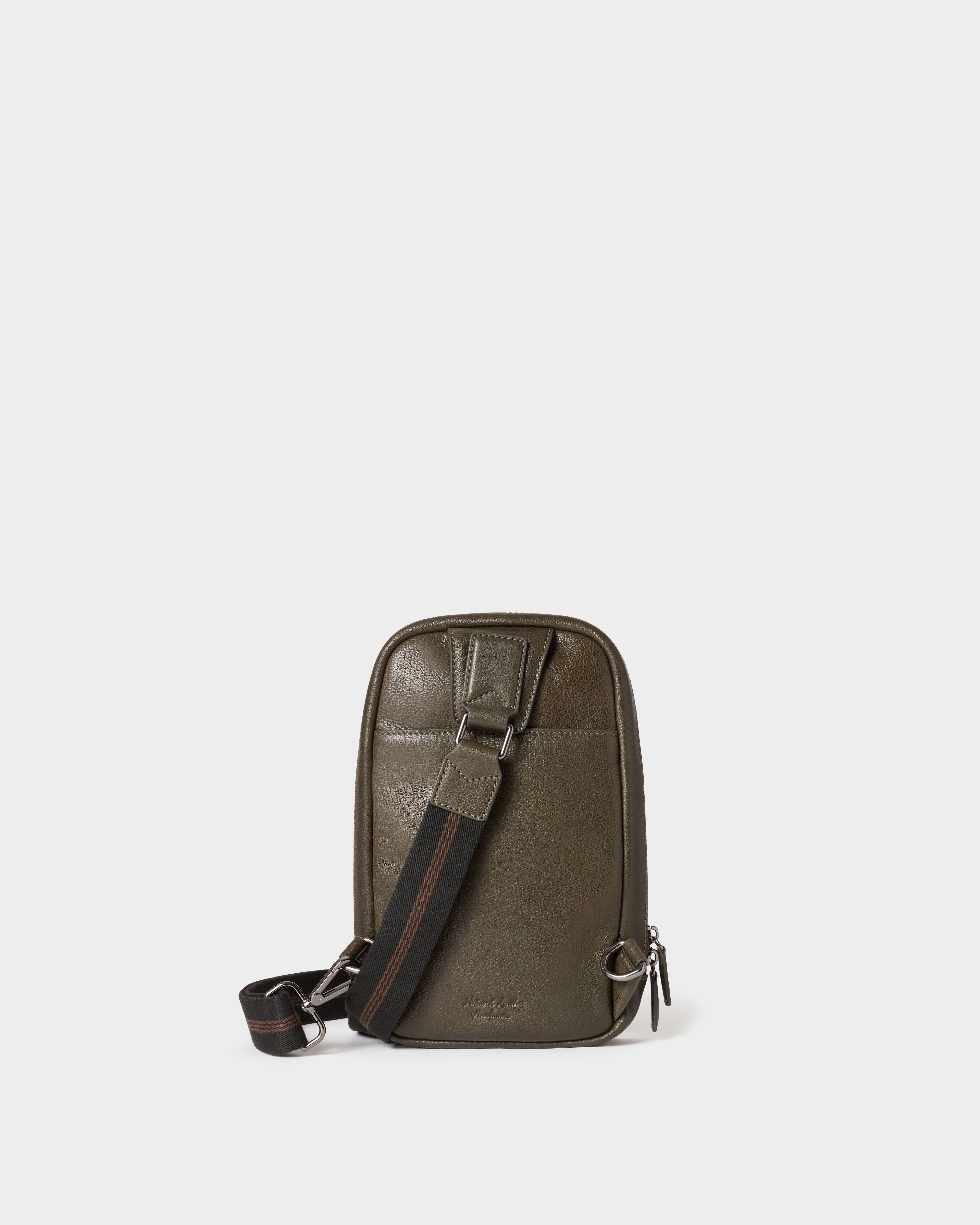 Image number 4 of The Compass Leather Sling Bag in Dark Olive