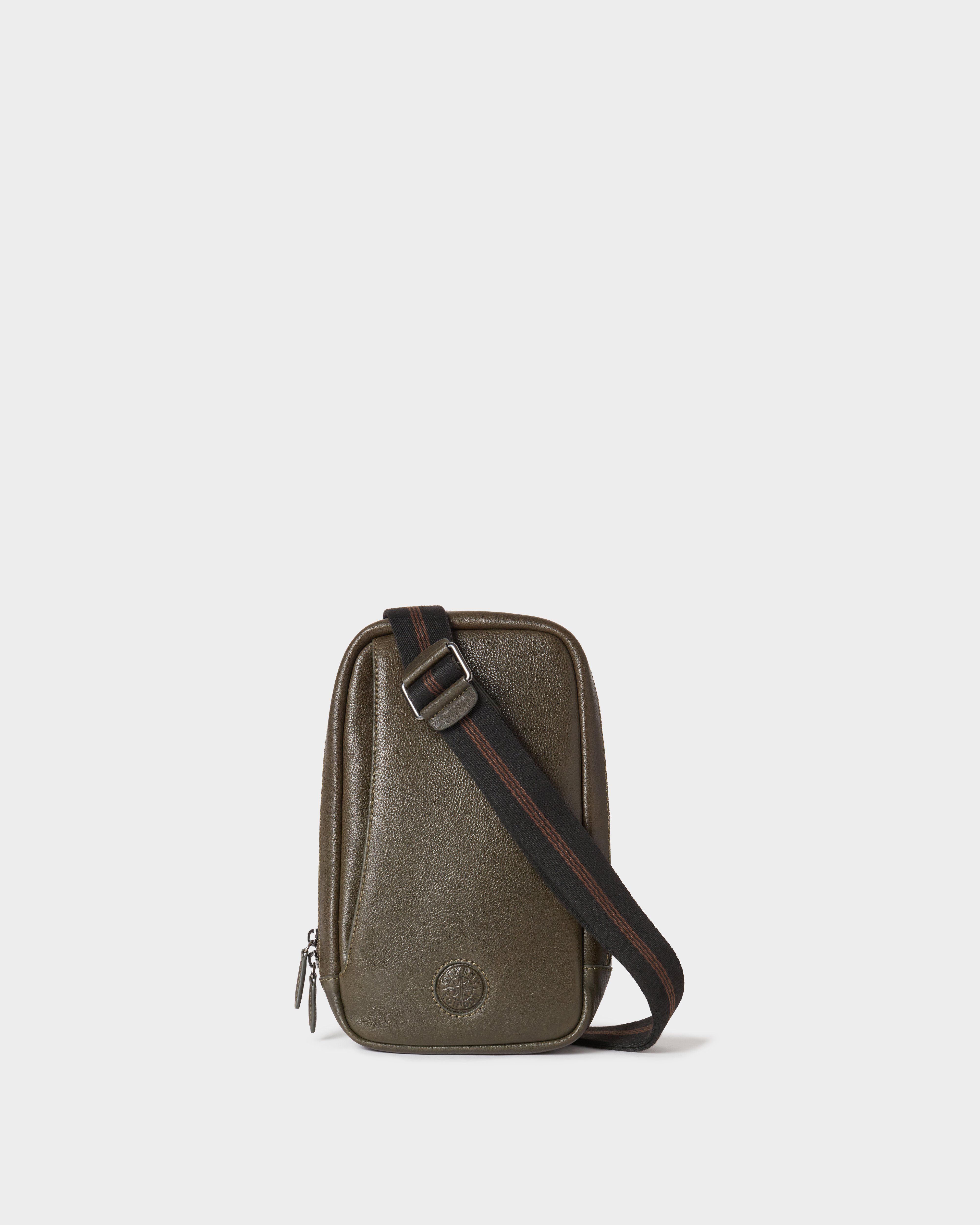 The Compass Leather Sling Bag in Dark Olive