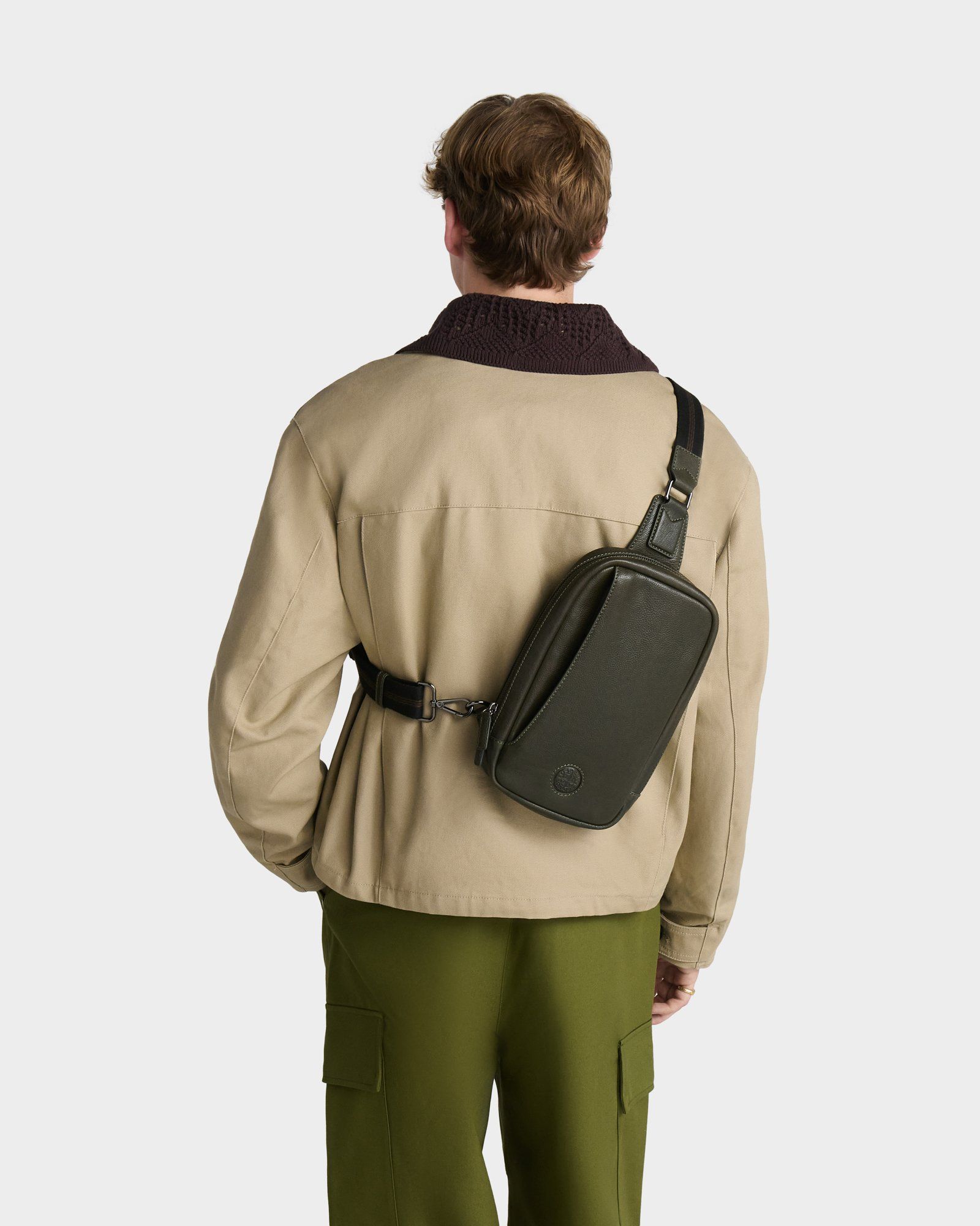 The Compass Leather Sling Bag in Dark Olive