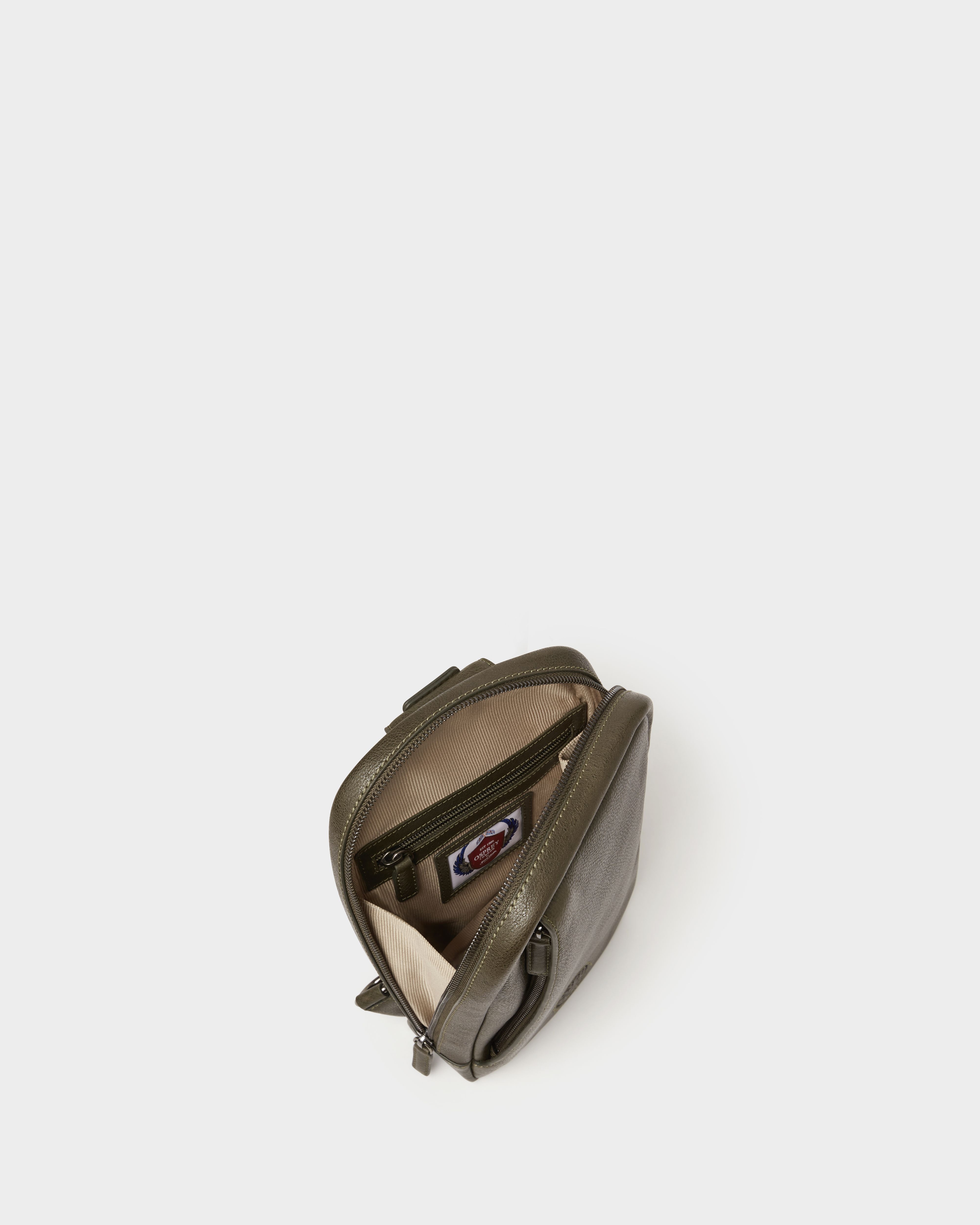 Image number 3 of The Compass Leather Sling Bag in Dark Olive