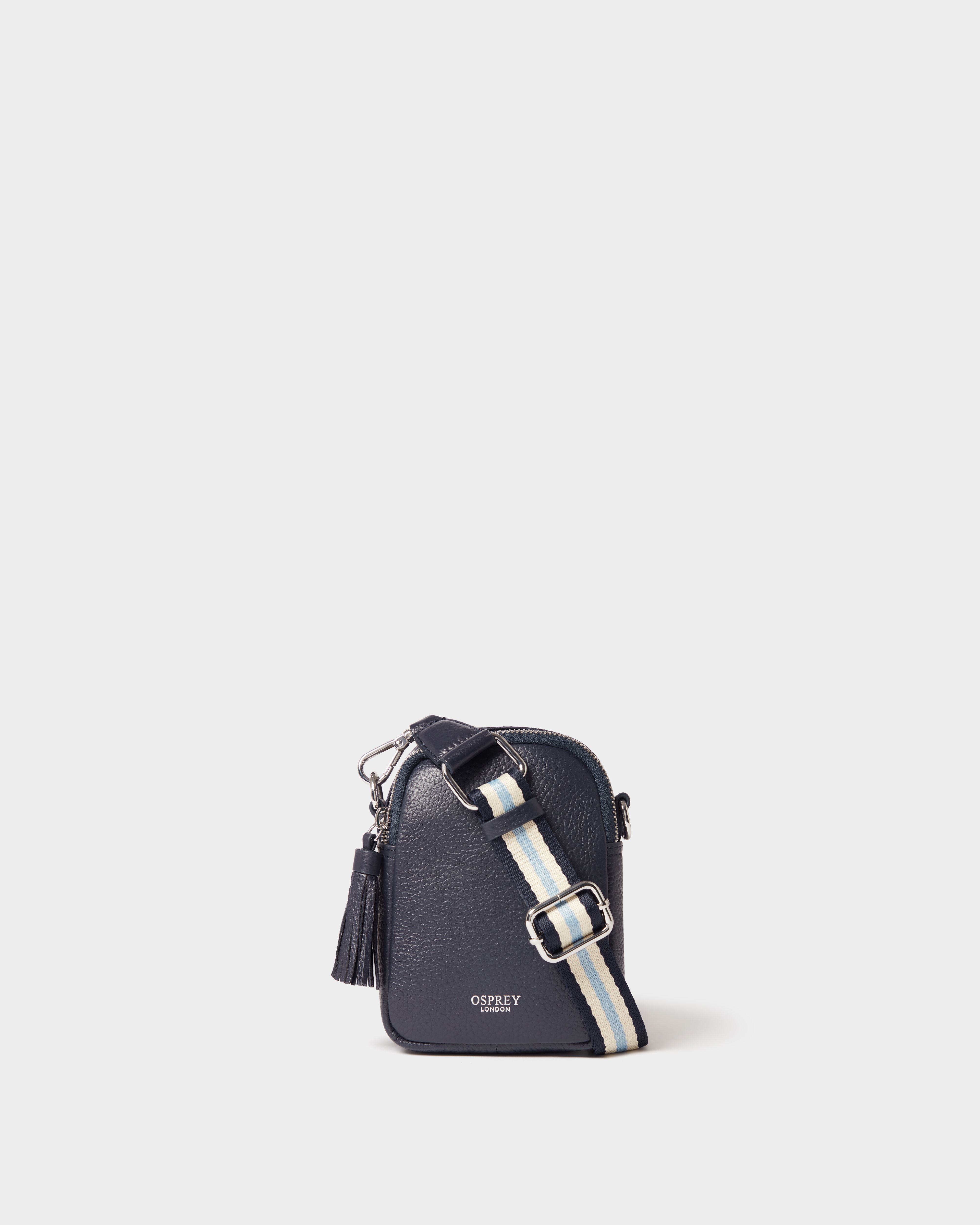 The Stella Leather Phone Bag in Navy