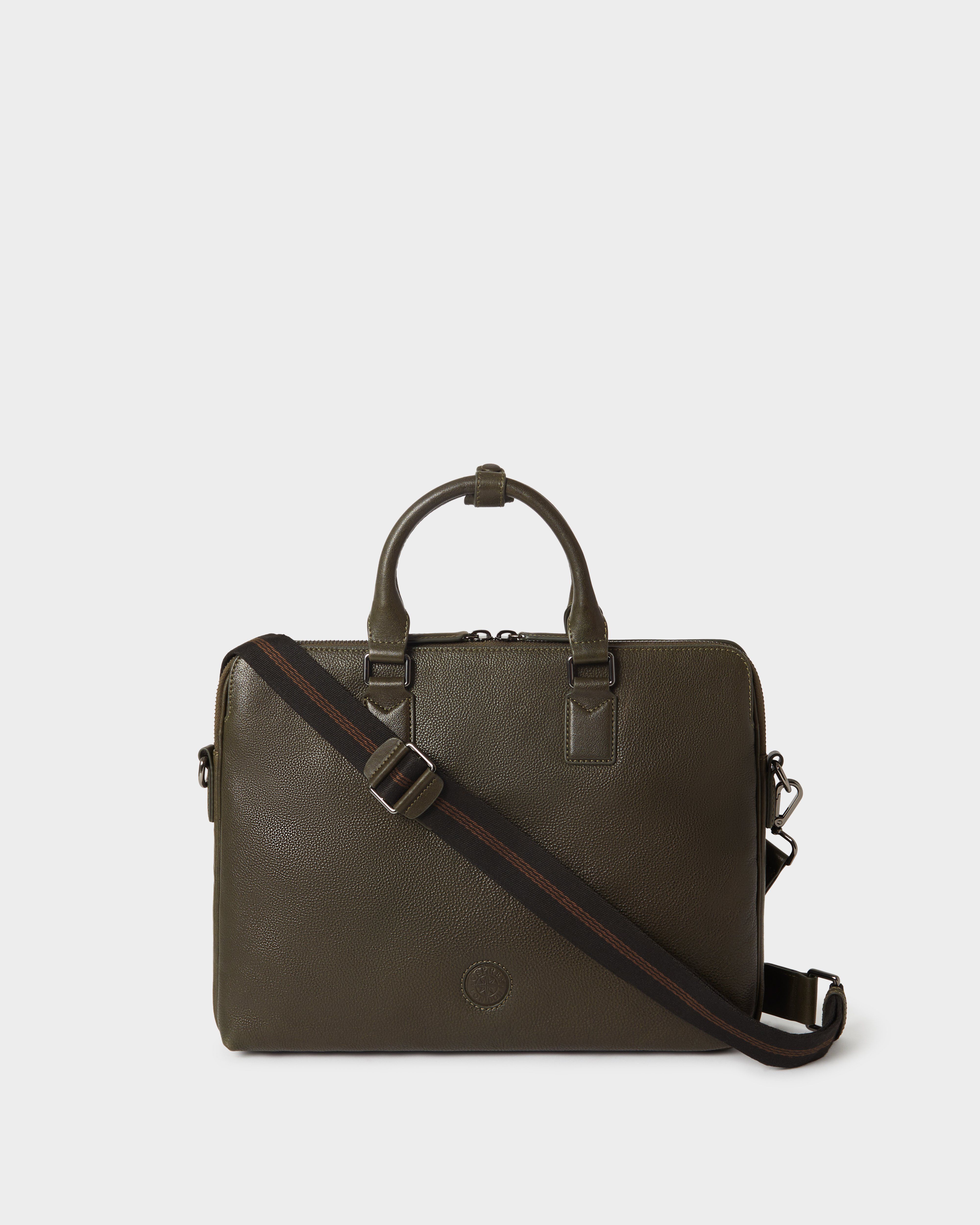The Compass Leather Laptop Bag in Dark Olive