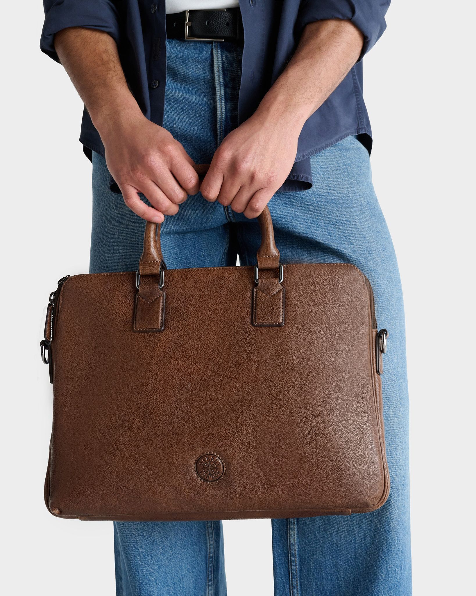 Image number 1 of The Compass Leather  Laptop Bag in Tan