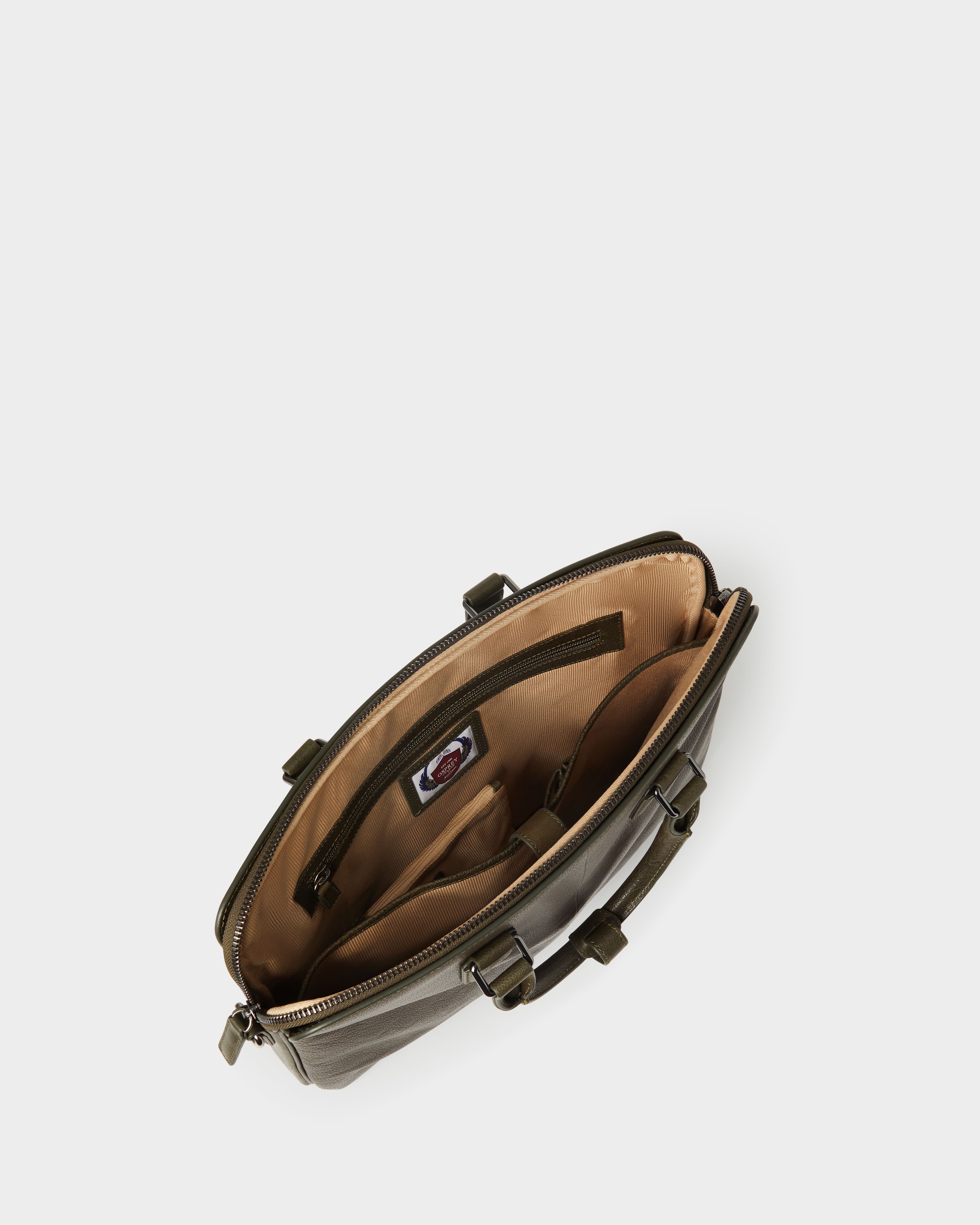Image number 3 of The Compass Leather Laptop Bag in Dark Olive