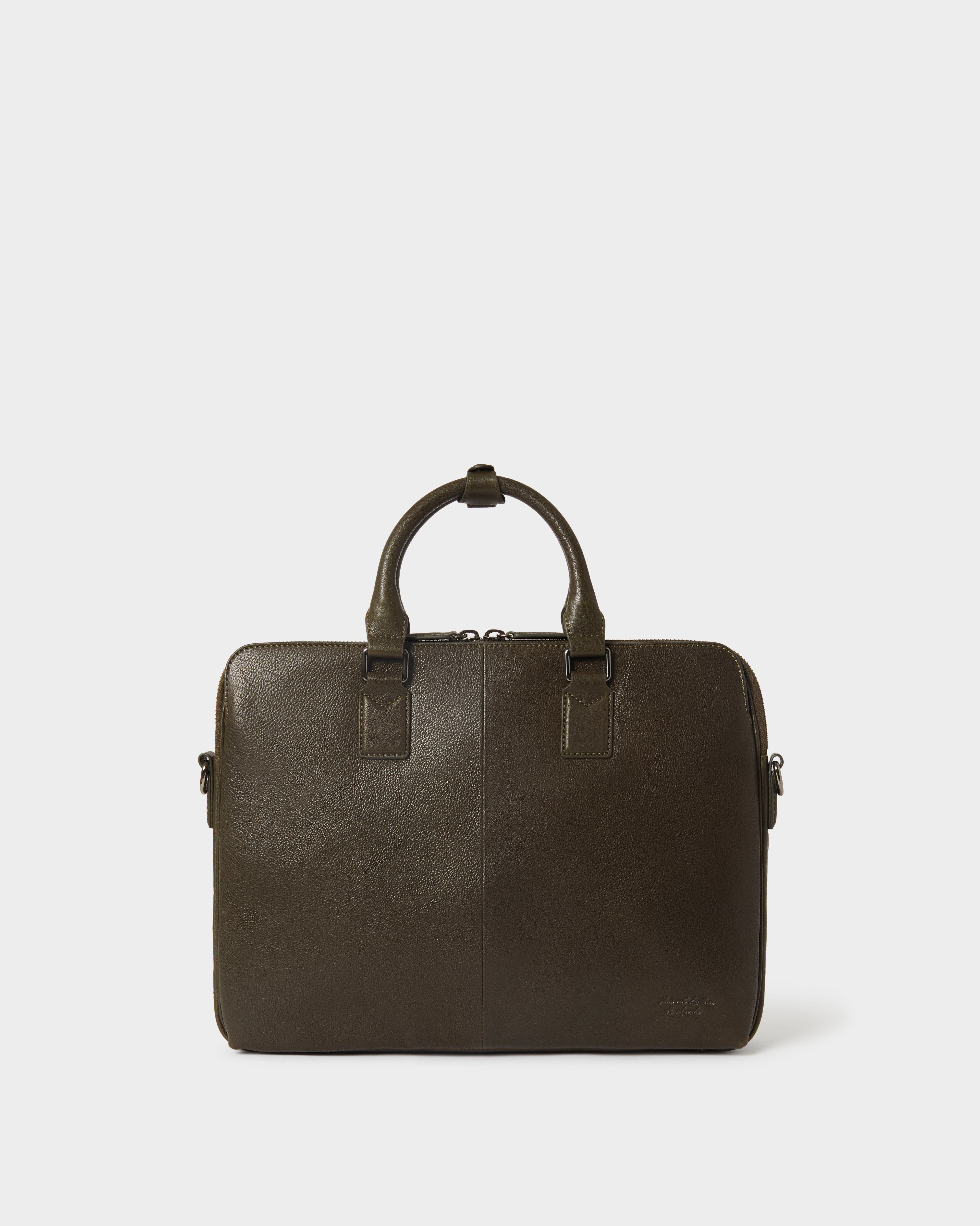 Image number 4 of The Compass Leather Laptop Bag in Dark Olive