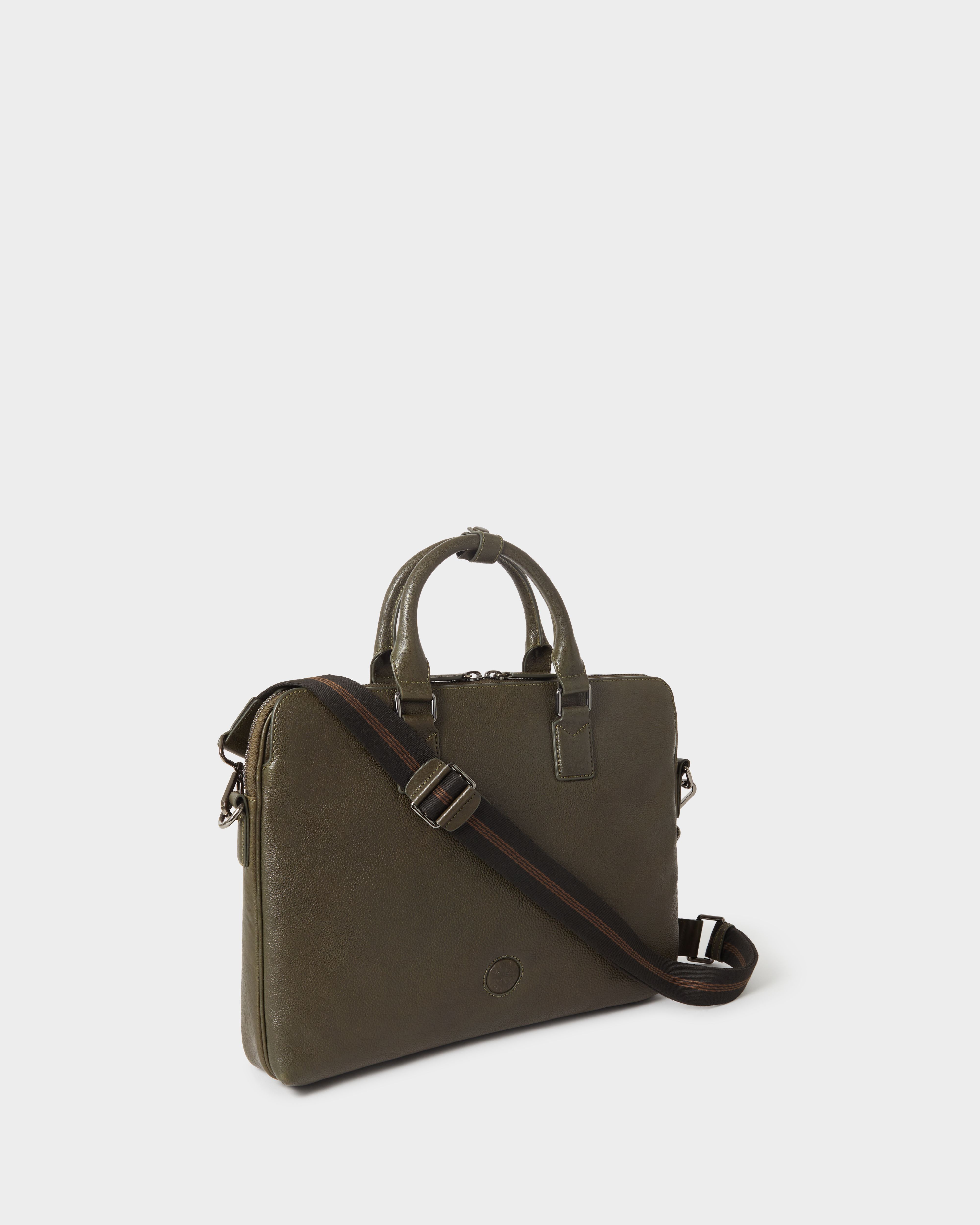Image number 2 of The Compass Leather Laptop Bag in Dark Olive