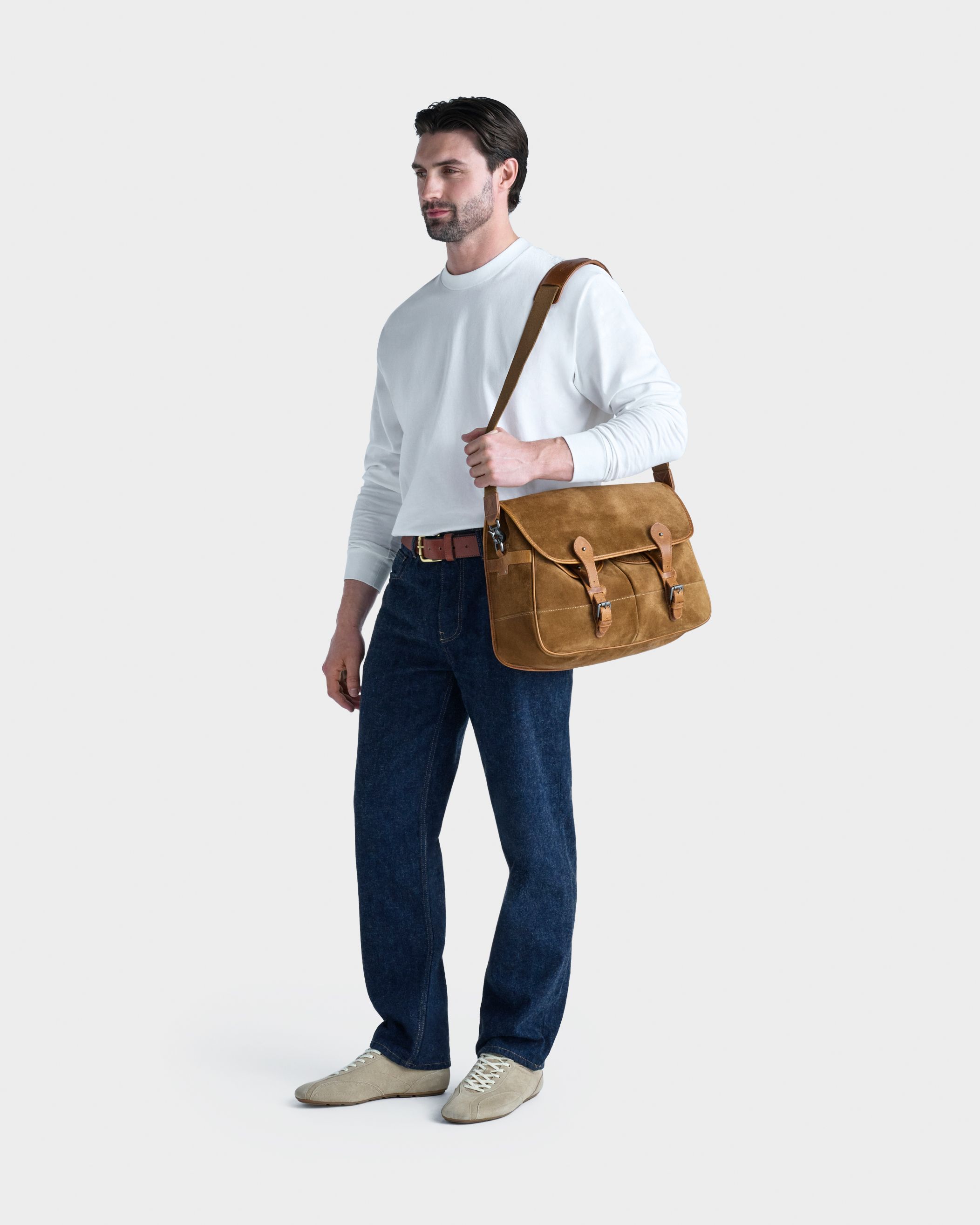 The Heritage Large Suede Satchel in Tan