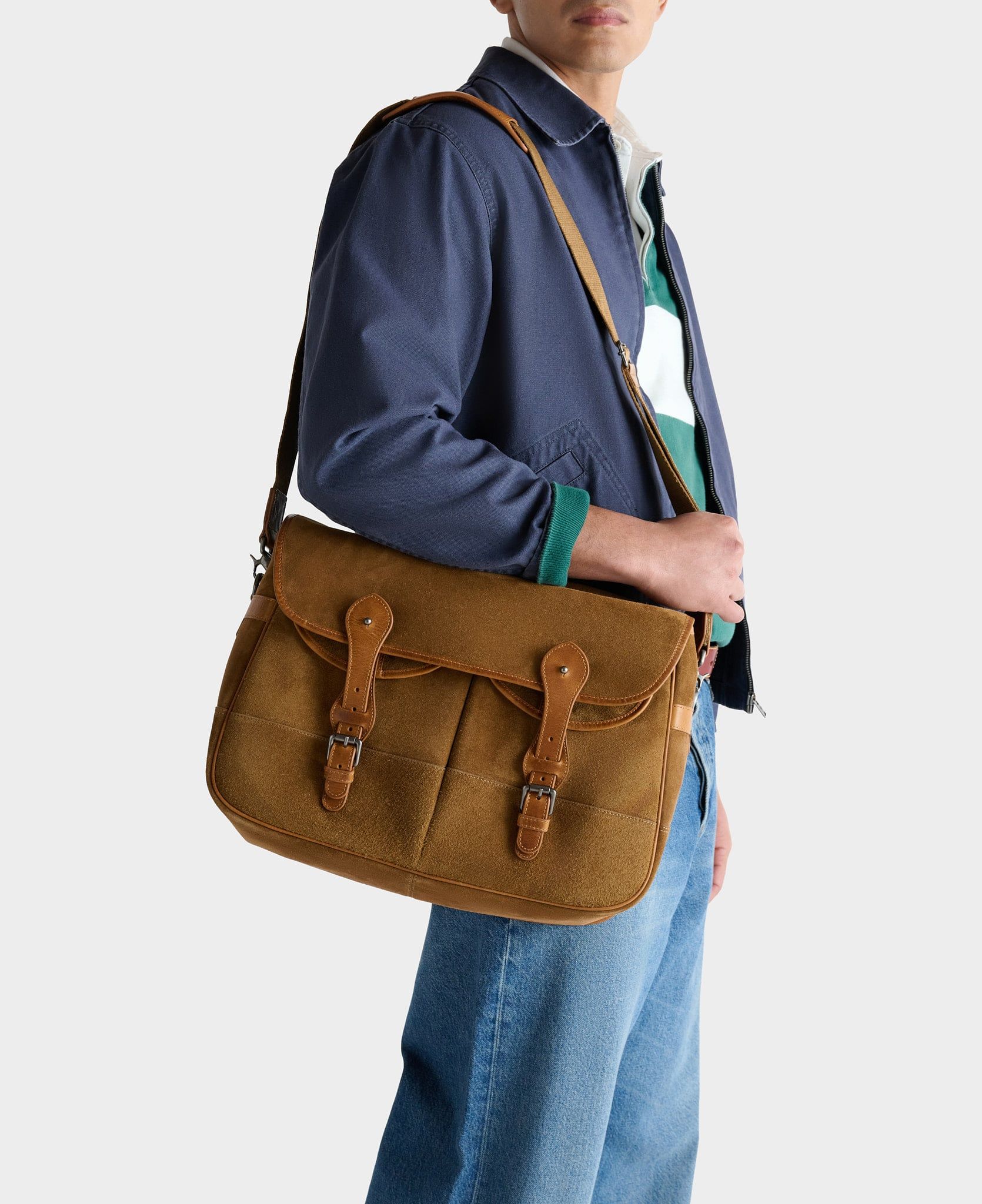 The Heritage Large Suede Satchel in Tan