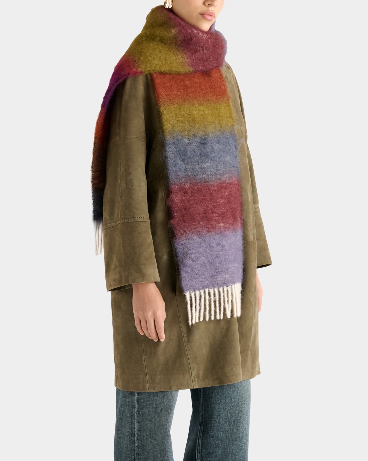 Image number 1 of The Paola Mohair Stripe Scarf in Green Multi